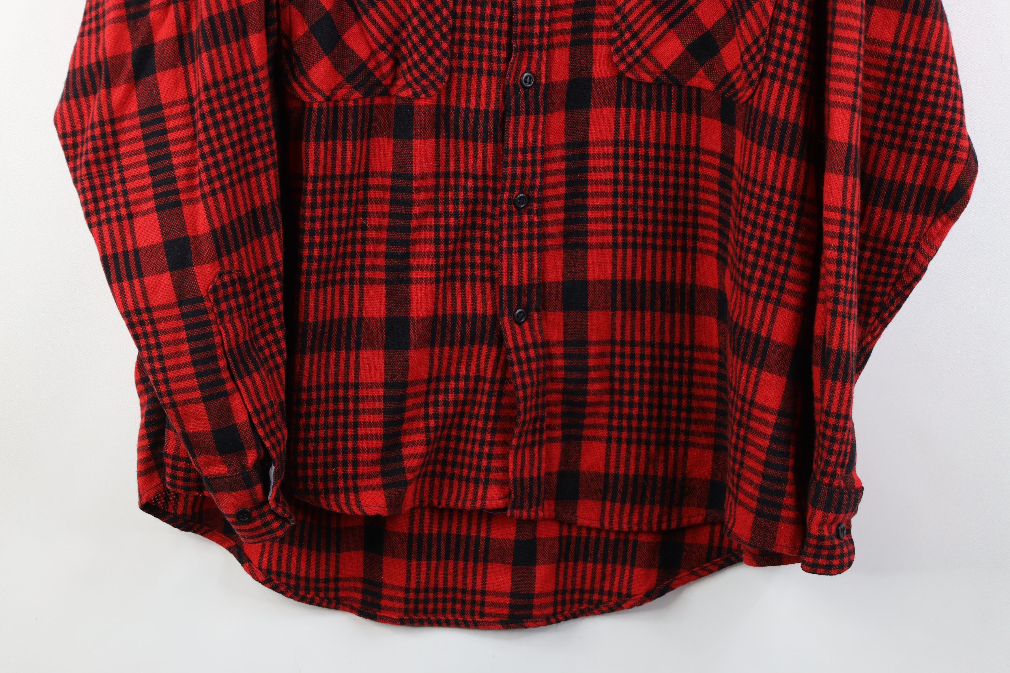 Vintage Vintage 70s Streetwear Knit Collared Button Shirt Red Plaid Size US XL / EU 56 / 4 - 3 Thumbnail