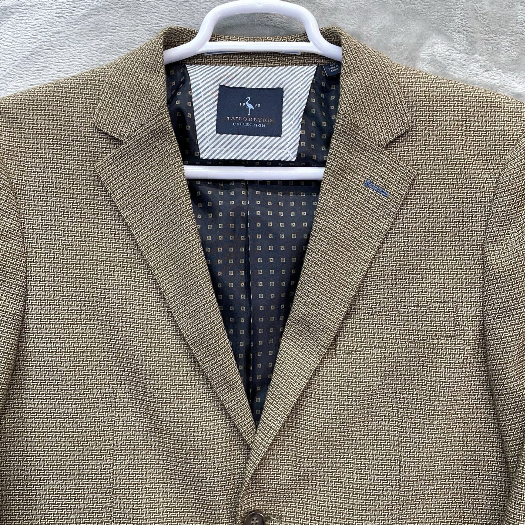 Tailorbyrd TAILORBYRD Blazer Mens 40S Single-Breasted Two-Button Jacket Casual Geometric Brown Polyester Spandex Rayon Stretch Notch Lapel Size 40R - 2 Thumbnail