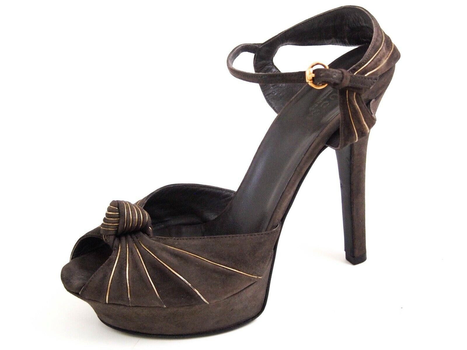 Gucci Gucci Kelly Knot Suede Platform Heels Brown Gold US 8 EU 38 Size US 8 / IT 38 - 1 Thumbnail
