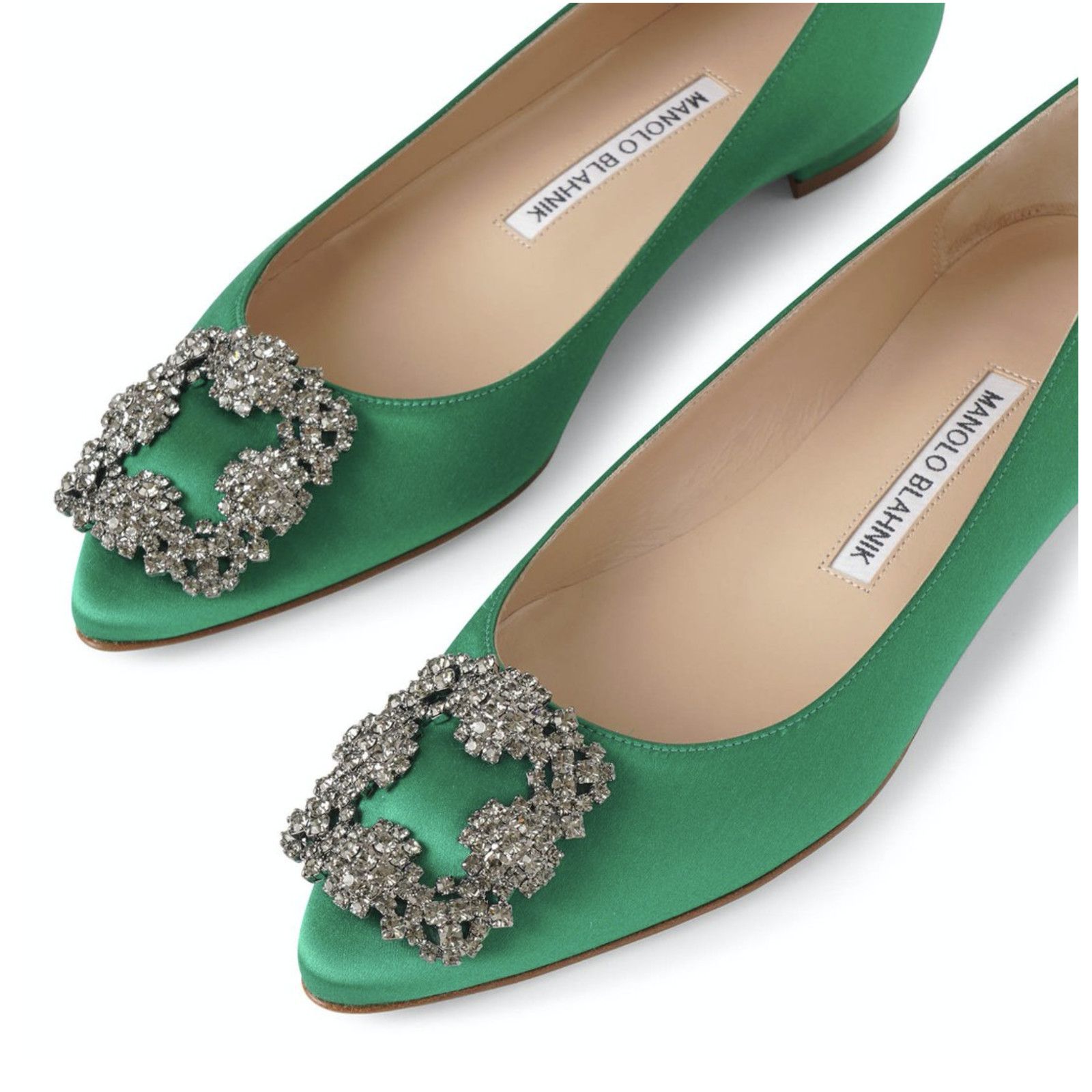 Manolo Blahnik Hangisi Emerald Satin Jewel Buckle Ballerina Ballet Flat 38 Size US 8 / IT 38 - 6 Thumbnail