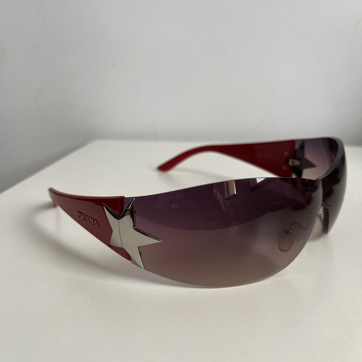 Prada FREE SHIP! 2000s Prada Chrome Star Red Sunglasses Size ONE SIZE - 3 Thumbnail