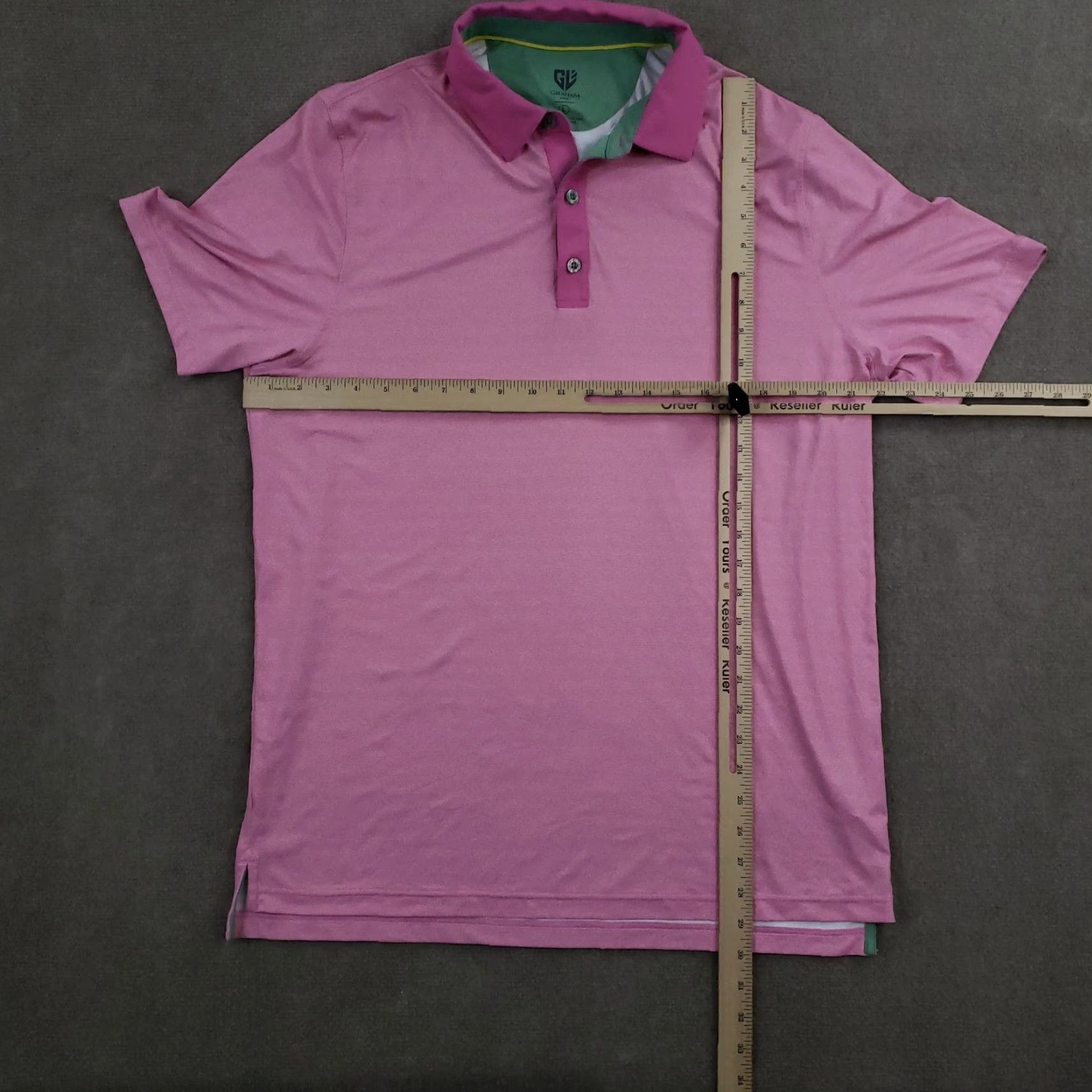 Vintage Graham Luxe Polo Shirt Mens Large Pink Performance Stretch Golf Short Sleeve Shirt Size US L / EU 52-54 / 3 - 2 Thumbnail