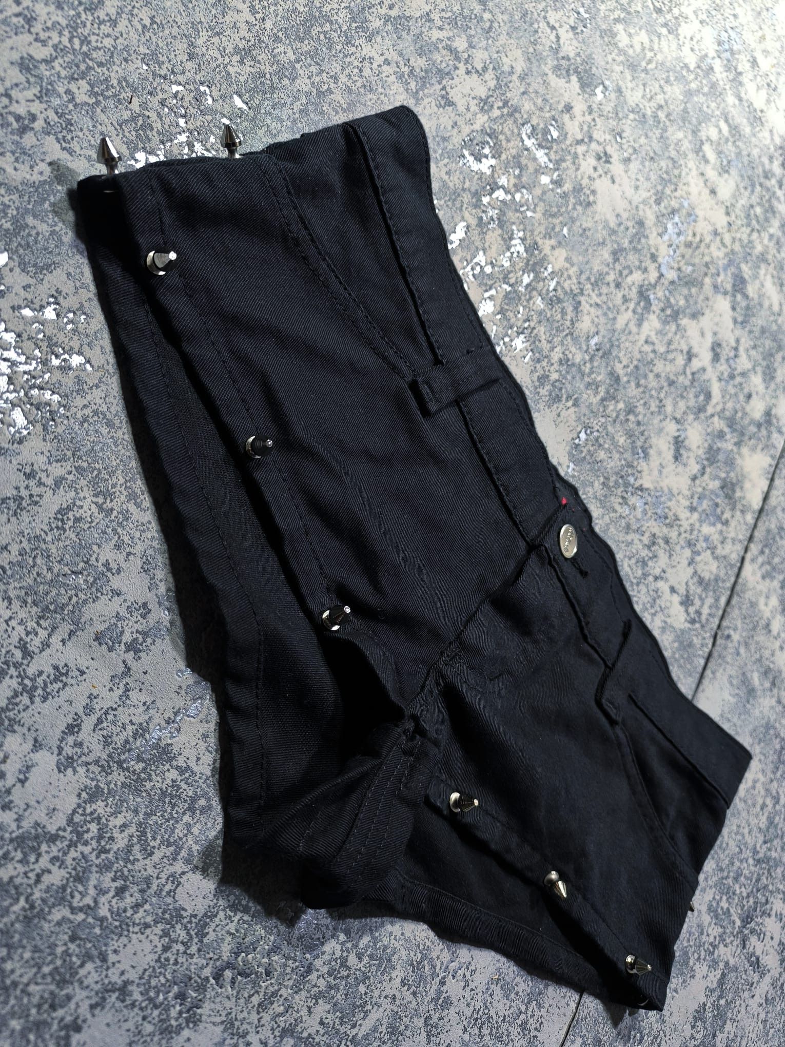 Tripp NYC low rise micro mini denim shorts studded alt emo Size 31" - 2 Thumbnail