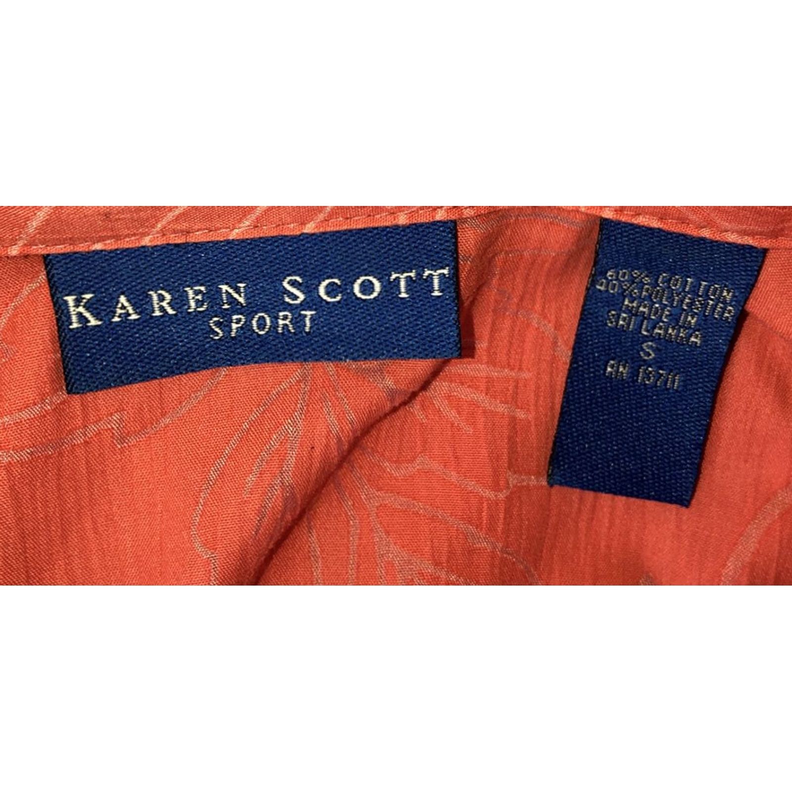 Vintage Karen Scott Top S Orange/Gray Floral ButtonUp 3/4sleeve Collar Pocket Blouse Women Size S / US 4 / IT 40 - 4 Thumbnail