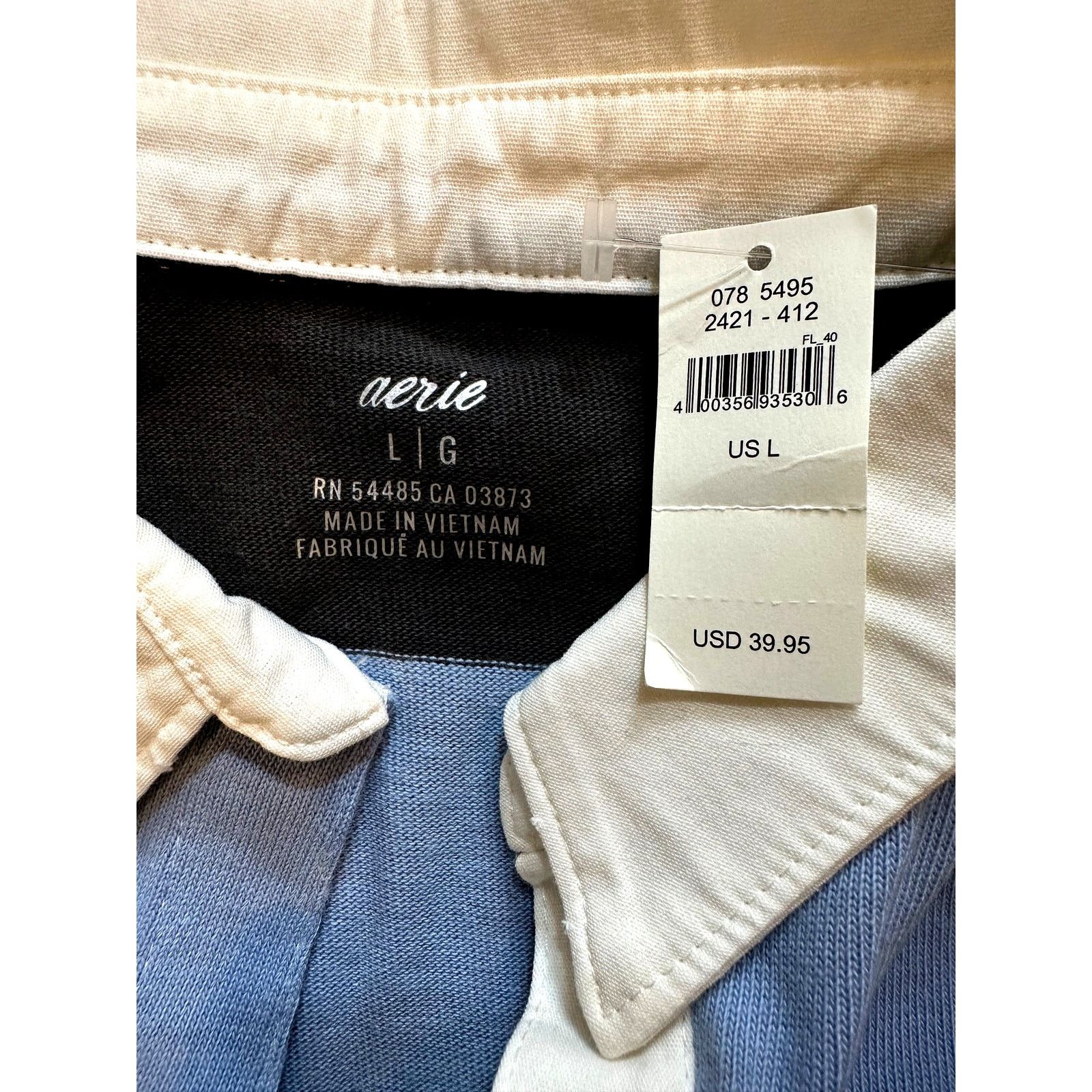 Other Aerie Striped Cropped Long Sleeve Collared Top Blue Black L Size L / US 10 / IT 46 - 10 Thumbnail