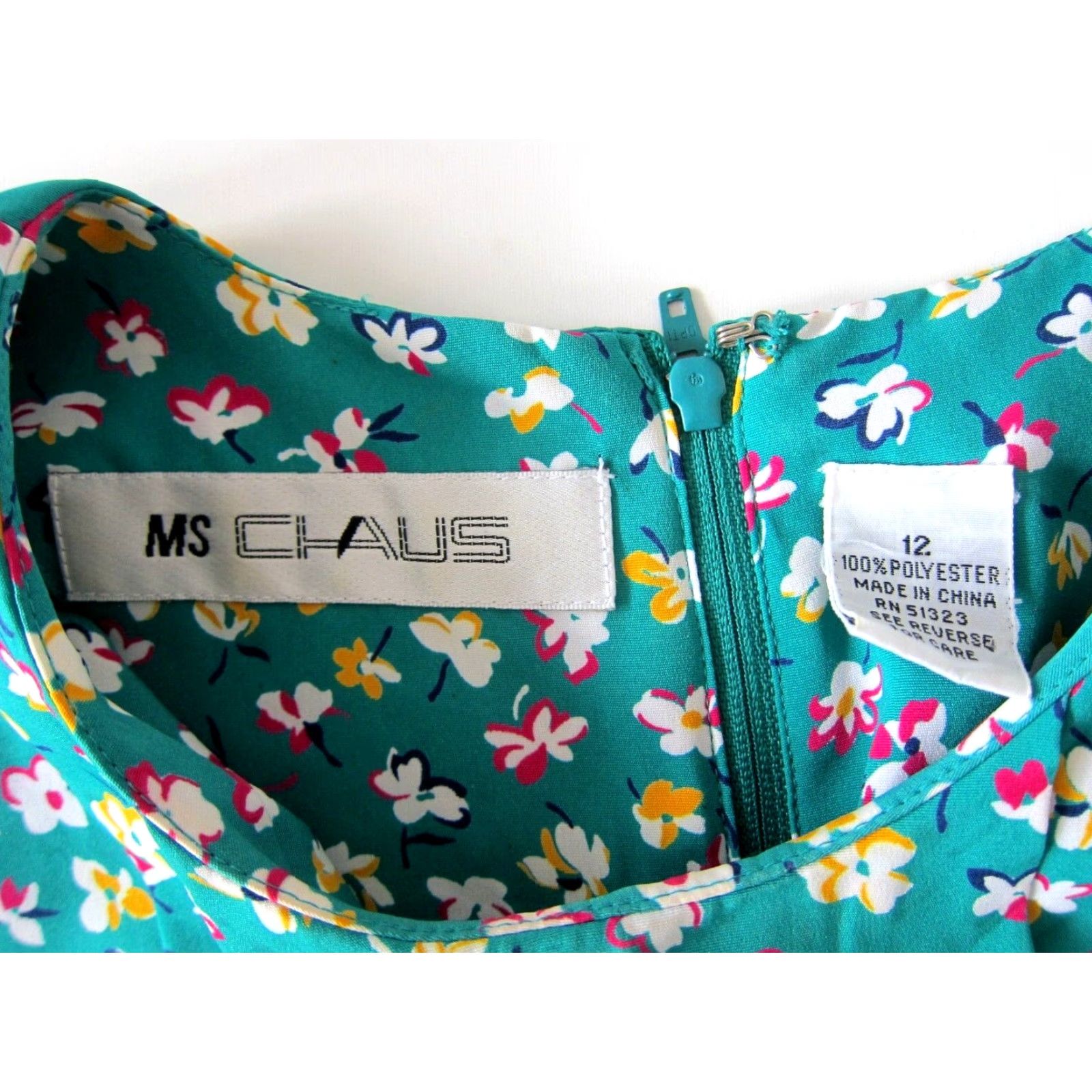 Vintage VINTAGE MS Chaus Dress Green Pink Floral Pocket Empire Waist Long Sleeve 12 Size XL / US 12-14 / IT 48-50 - 4 Thumbnail