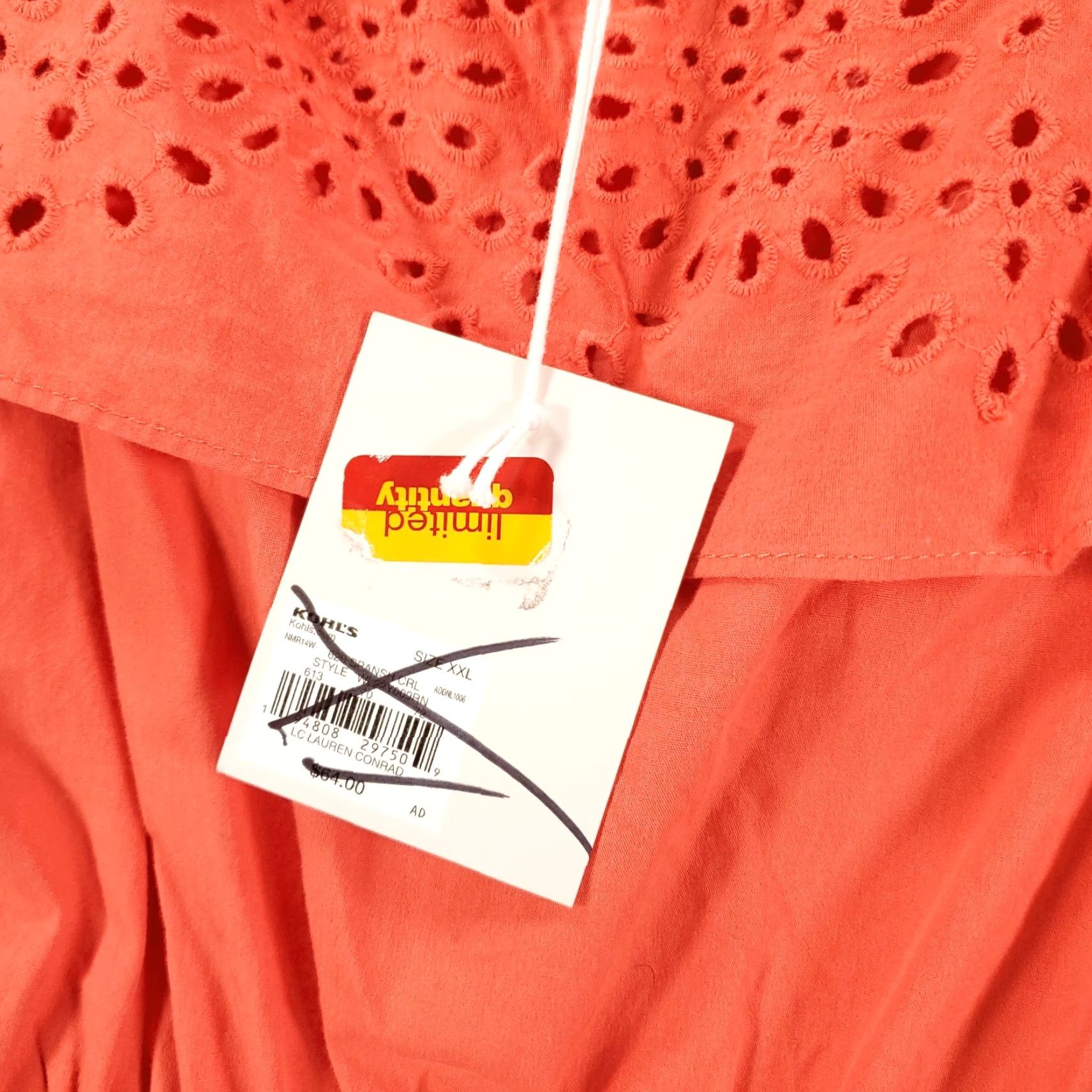 Vintage LC Lauren Conrad Dress Womens 2XL Coral Orange Ruffle Eyelet Tiered Long NWT Size XXL / US 16-18 / IT 52-54 - 6 Thumbnail