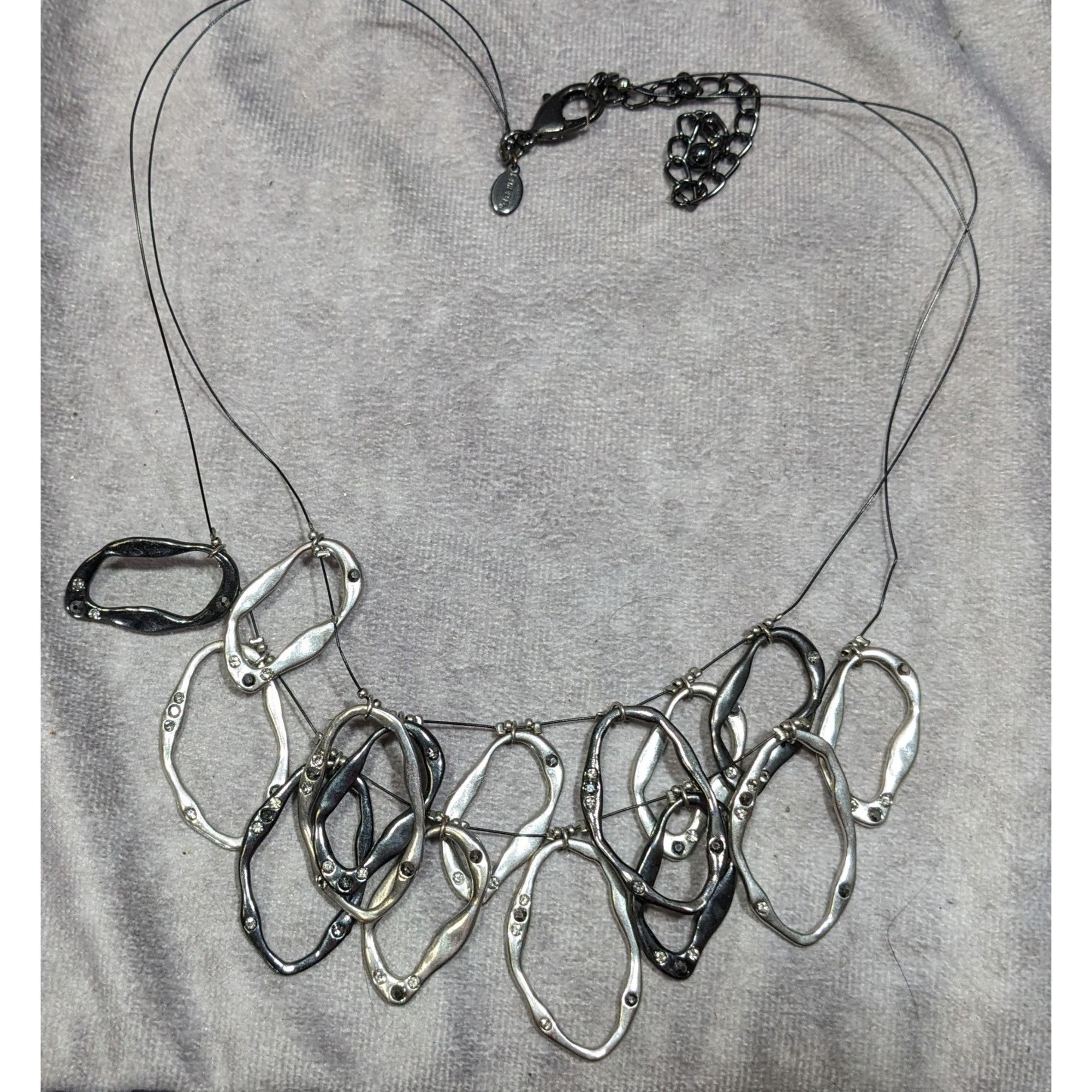 Chicos Chico's Brutalist Hammered Open Ring Rhinestone Necklace Size ONE SIZE - 6 Thumbnail