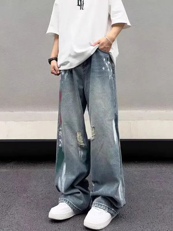 Japanese Brand VIBE Washed and ripped baggy jeans Size US 34 / EU 50 - 7 Thumbnail
