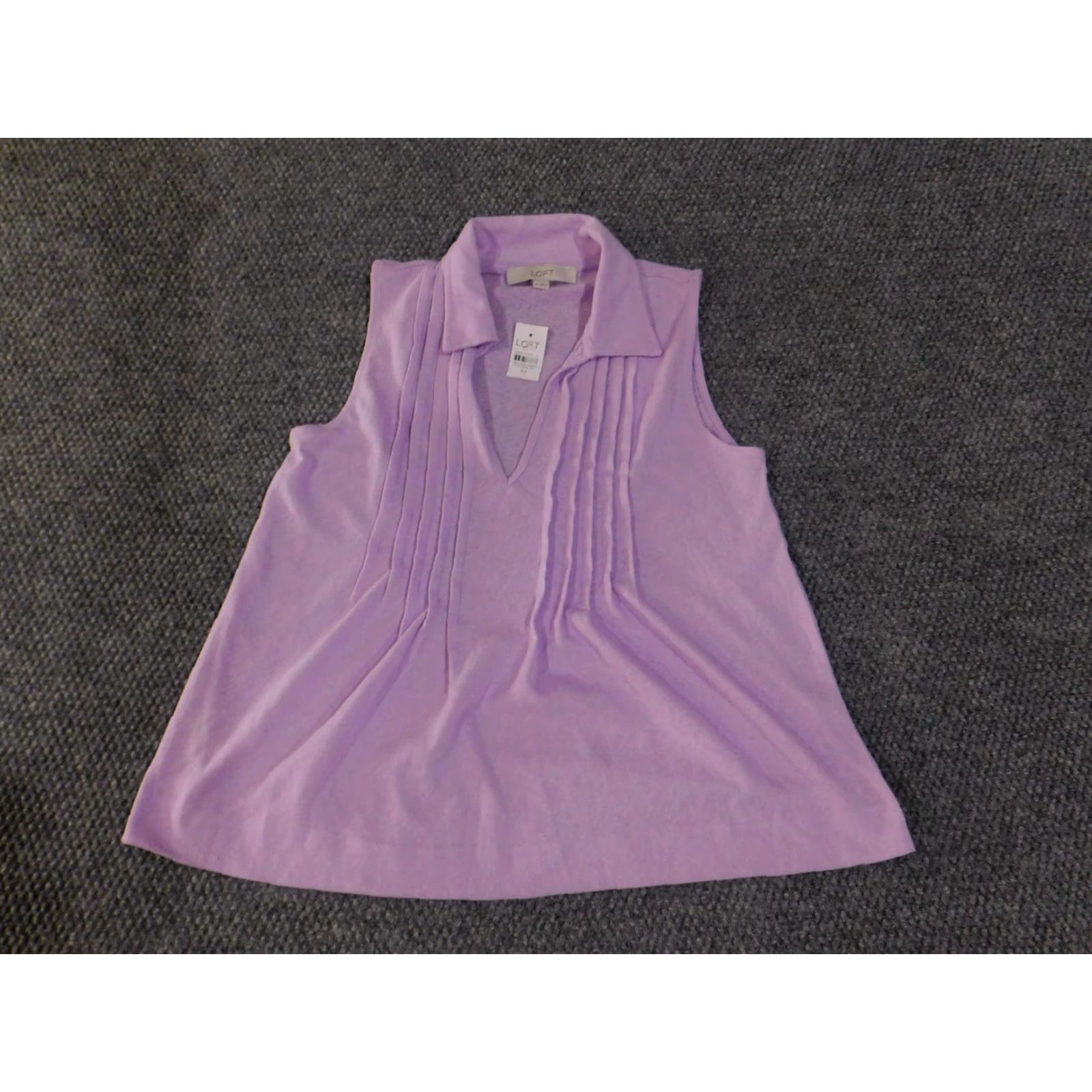 Loft LOFT Sleeveless Collared Top Womens XS Purple Pleated Front Blouse Spring Tank Size XS / US 0-2 / IT 36-38 - 3 Thumbnail