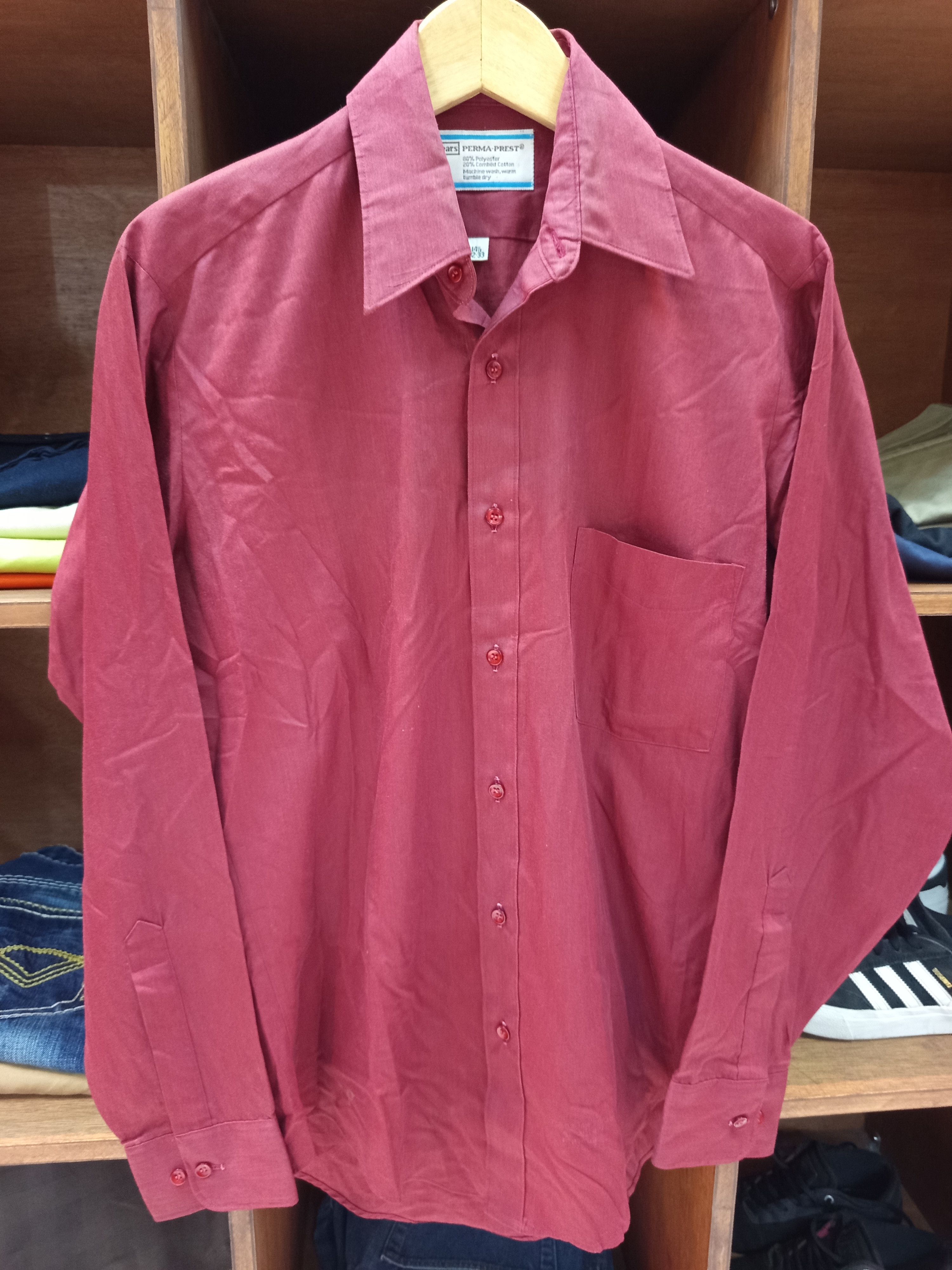 Sears 1970s Sears Perma Prest Burgundy Shirt Size US M / EU 48-50 / 2 - 3 Thumbnail