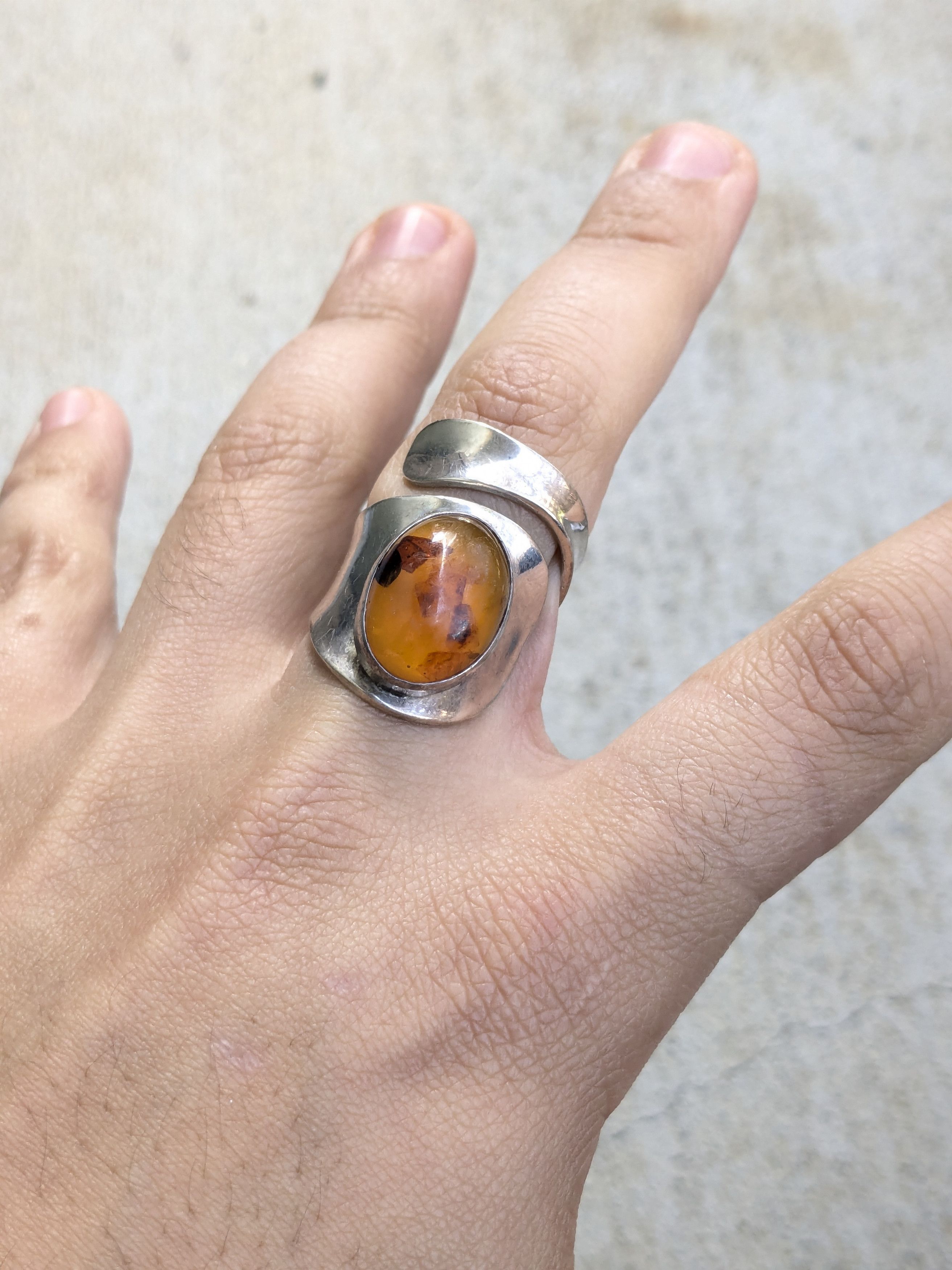 Jewelry Vintage Sterling Silver Ring Amber 9 Amber Modern Size ONE SIZE - 10 Thumbnail