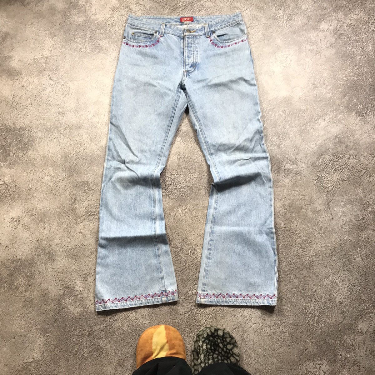 Vintage Vintage 90s Japan Distressed Flared Low Rise Jeans Y2K 29 Size 29" - 2 Thumbnail