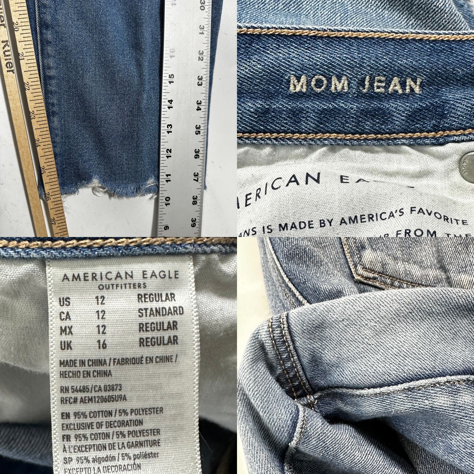 American Eagle Outfitters VINTAGE American Eagle Outfitters Mom Jeans Womens Size 12 Blue High Rise Denim Cotton PILLING 5-Pocket Y2K 90s Retro Womens Jeans Mitt Size 24" / US 00 / IT 34 - 8 Thumbnail