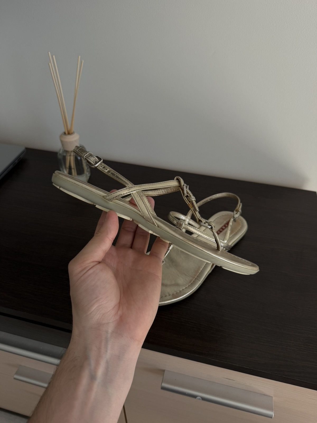 Prada Prada gold Metallic Leather Thong Sandals Size 38 Size US 8 / IT 38 - 7 Thumbnail