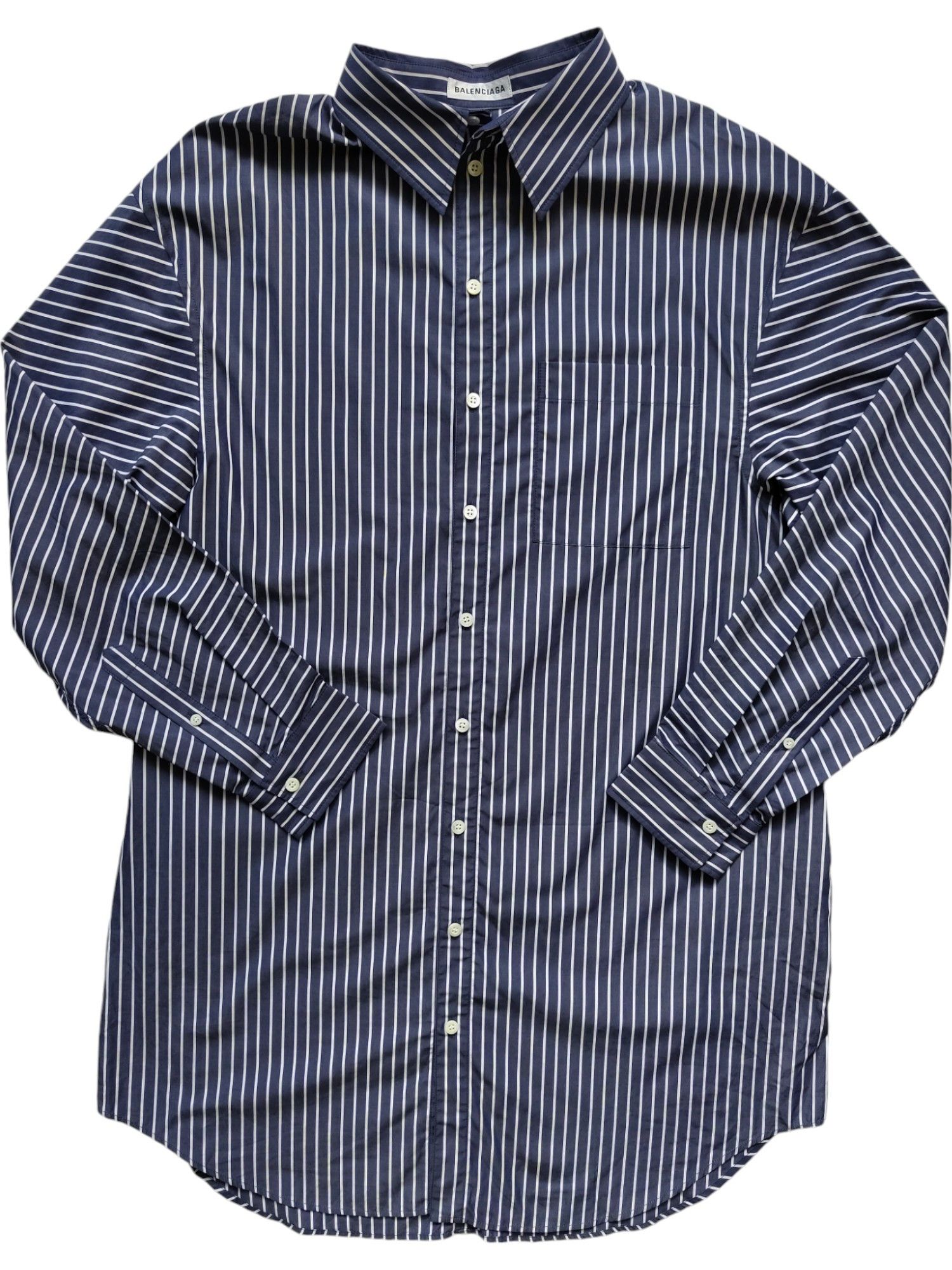Balenciaga Blue And White Striped Shirt Dress With 2 Side Pockets Size XXS / US 00 / IT 34 - 1 Thumbnail