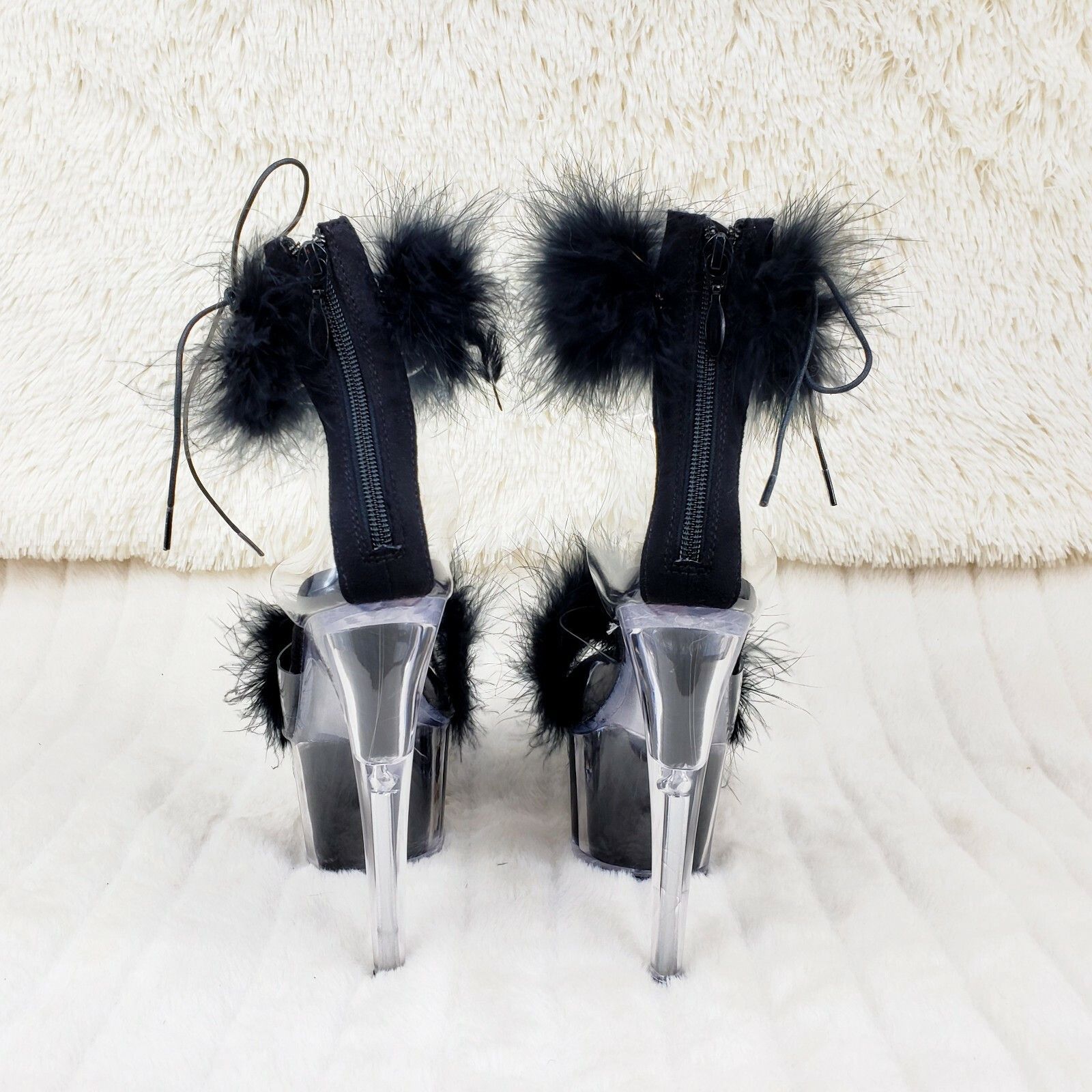 Other Adore 724 Black Marabou Platform Shoes Sandals 7" High Heel Size US 6 / IT 36 - 5 Thumbnail