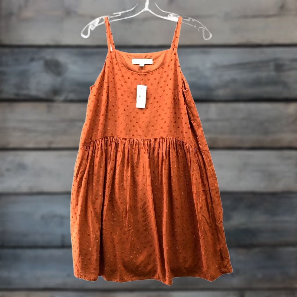 Loft NWT Loft Cami Dress XS Swing Swiss Dot Tan Terracotta Knee Length Relaxed Size XS / US 0-2 / IT 36-38 - 1 Thumbnail
