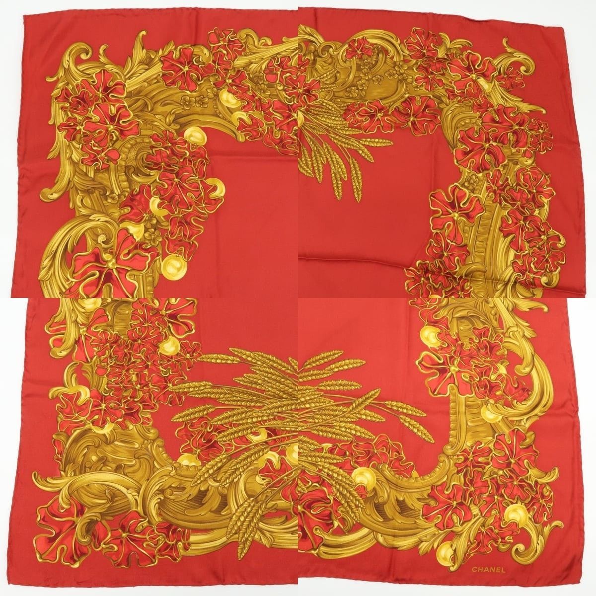 Chanel Chanel Floral Motif Silk Scarf Red Size ONE SIZE - 3 Thumbnail