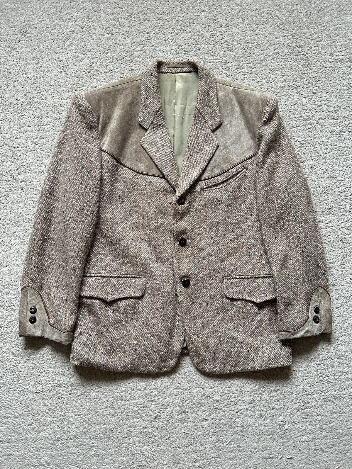 Yohji Yamamoto 1990s Work’s Tweed Leather Jacket Size US L / EU 52-54 / 3 - 1 Thumbnail