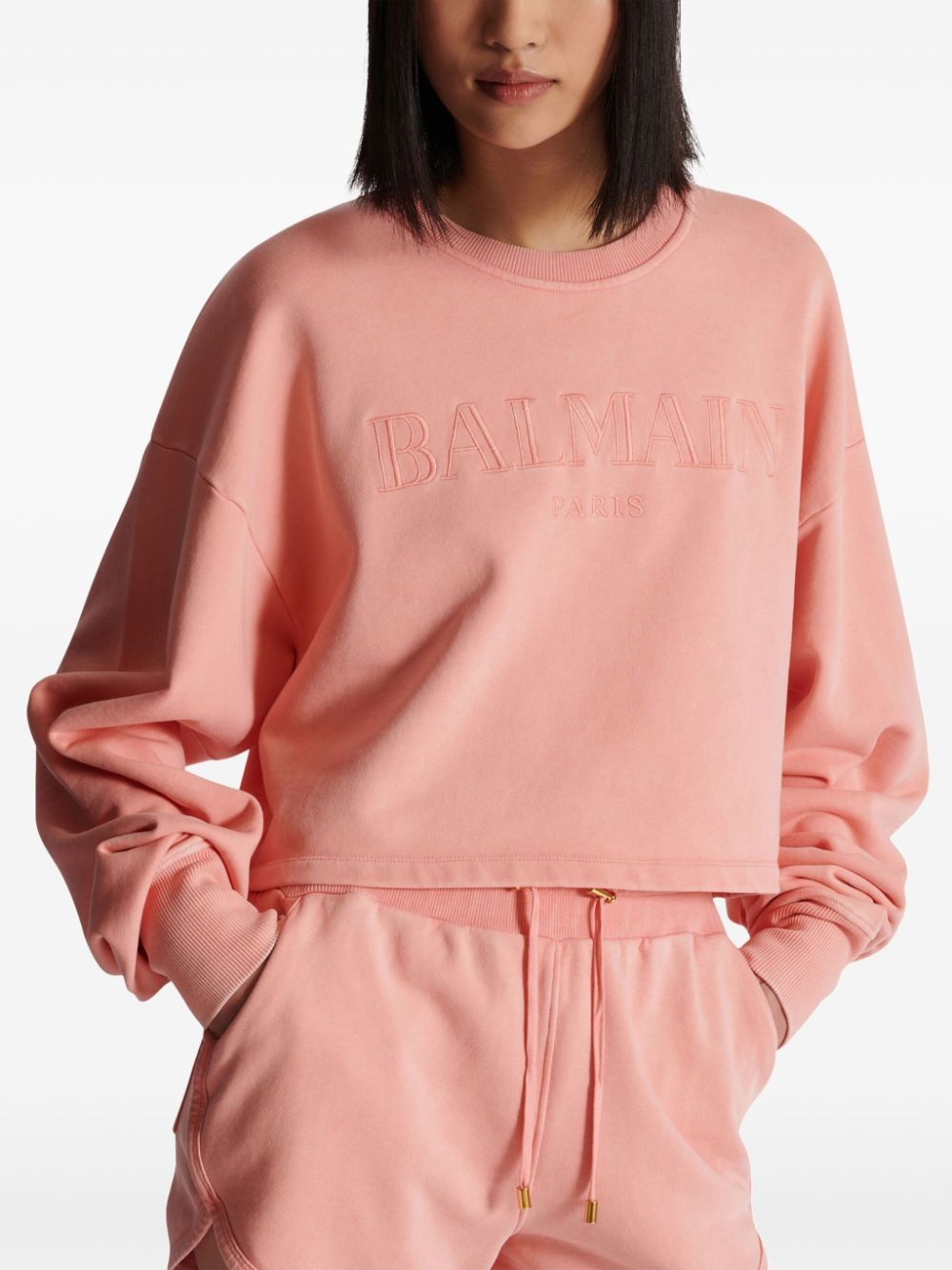Balmain o1s1wg110725 Cropped Sweatshirt in Pink Size L / US 10 / IT 46 - 3 Thumbnail