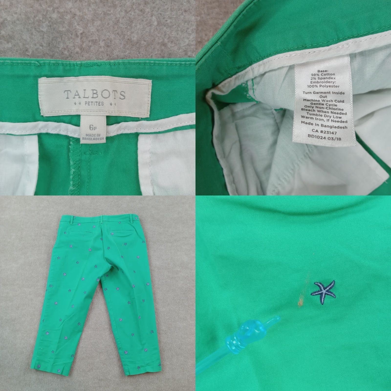 Talbots Talbots Green Starfish Ankle Pants Womens 6 Petite Straight Leg Stretch Size 32" / US 10 / IT 46 - 8 Thumbnail