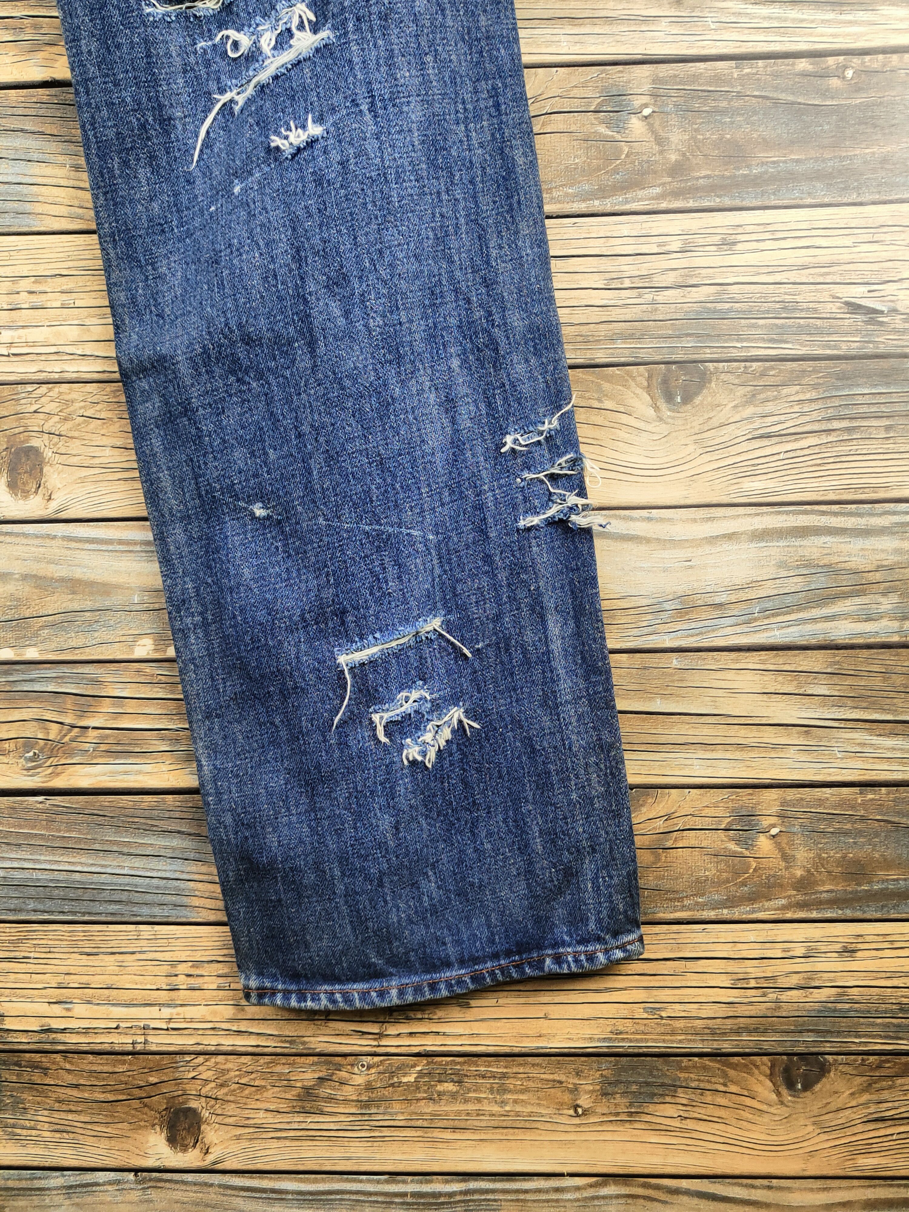 Japanese Brand DL Gold Rush Dark Blue Distressed Ripped Jeans #46-898 Size US 30 / EU 46 - 12 Thumbnail