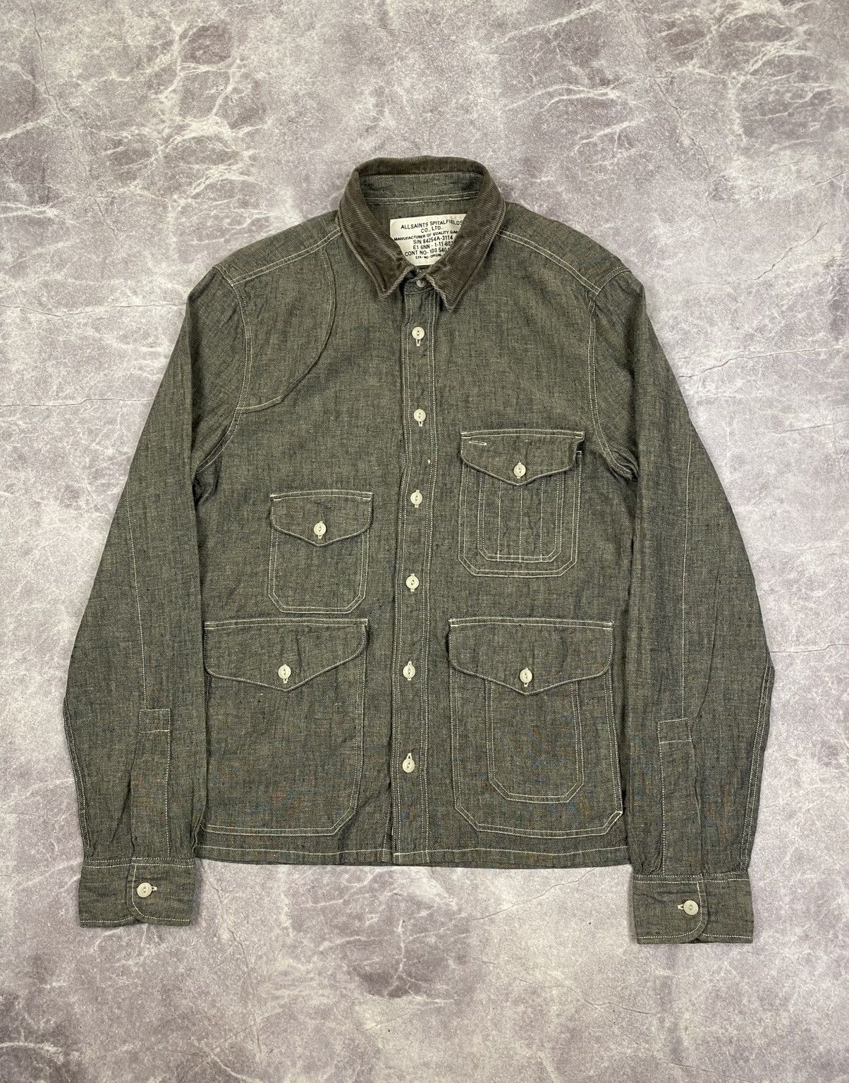 Allsaints AllSaints Linen Multi pocket Shirt with Corduroy Neck Size:S Size US S / EU 44-46 / 1 - 1 Thumbnail