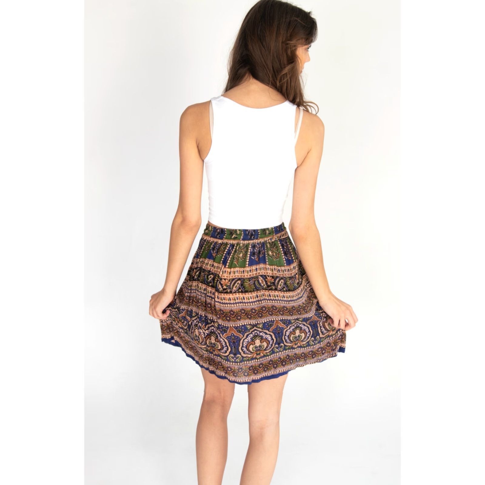 Vintage VINTAGE Lapogee Festival Mini Skirt Small Light Brown Rayon Women's / Girls? Size 28" / US 6 / IT 42 - 4 Thumbnail