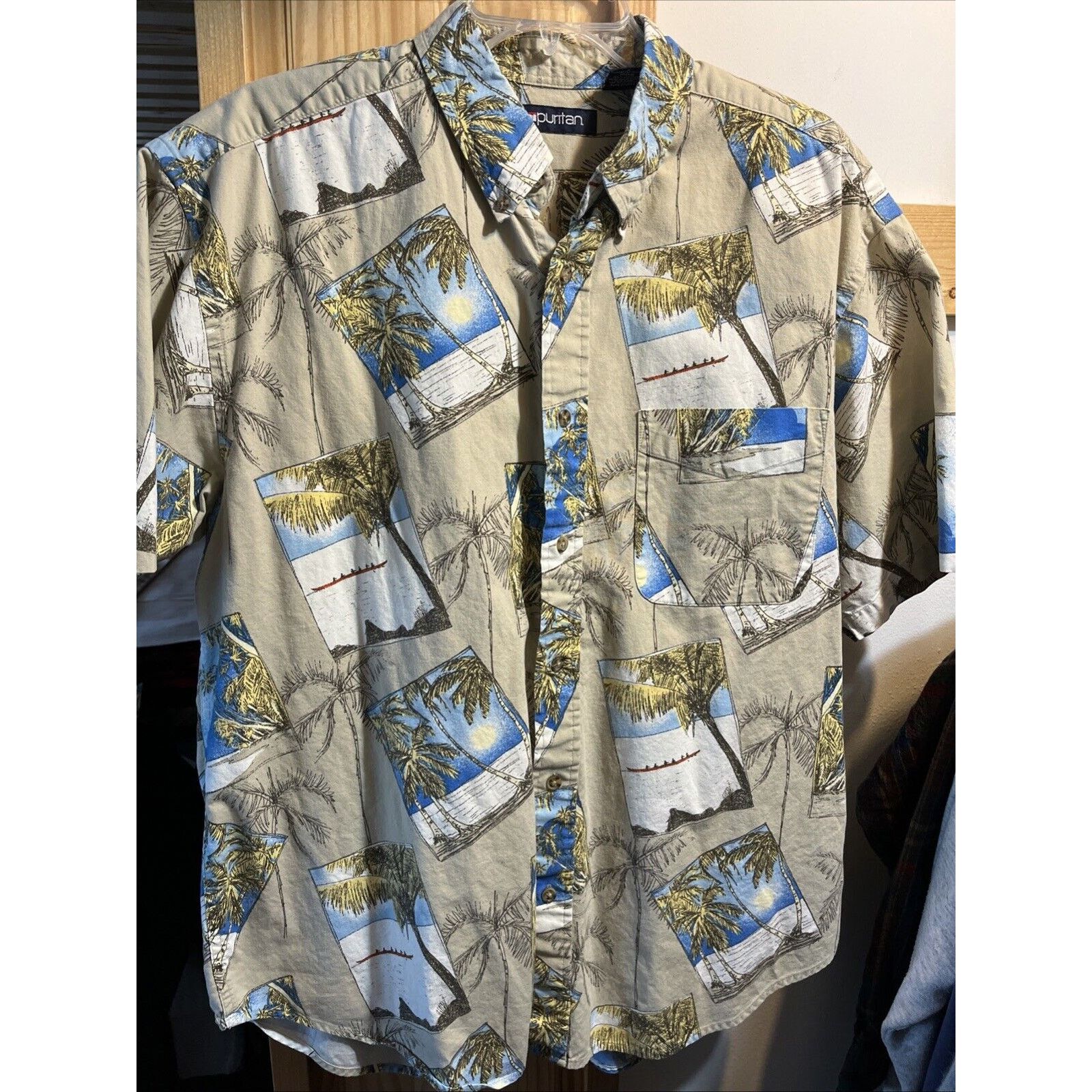 Puritan Puritan Hawaiian Style Shirt Size L Men's Brown Button Up SS Size US L / EU 52-54 / 3 - 2 Thumbnail