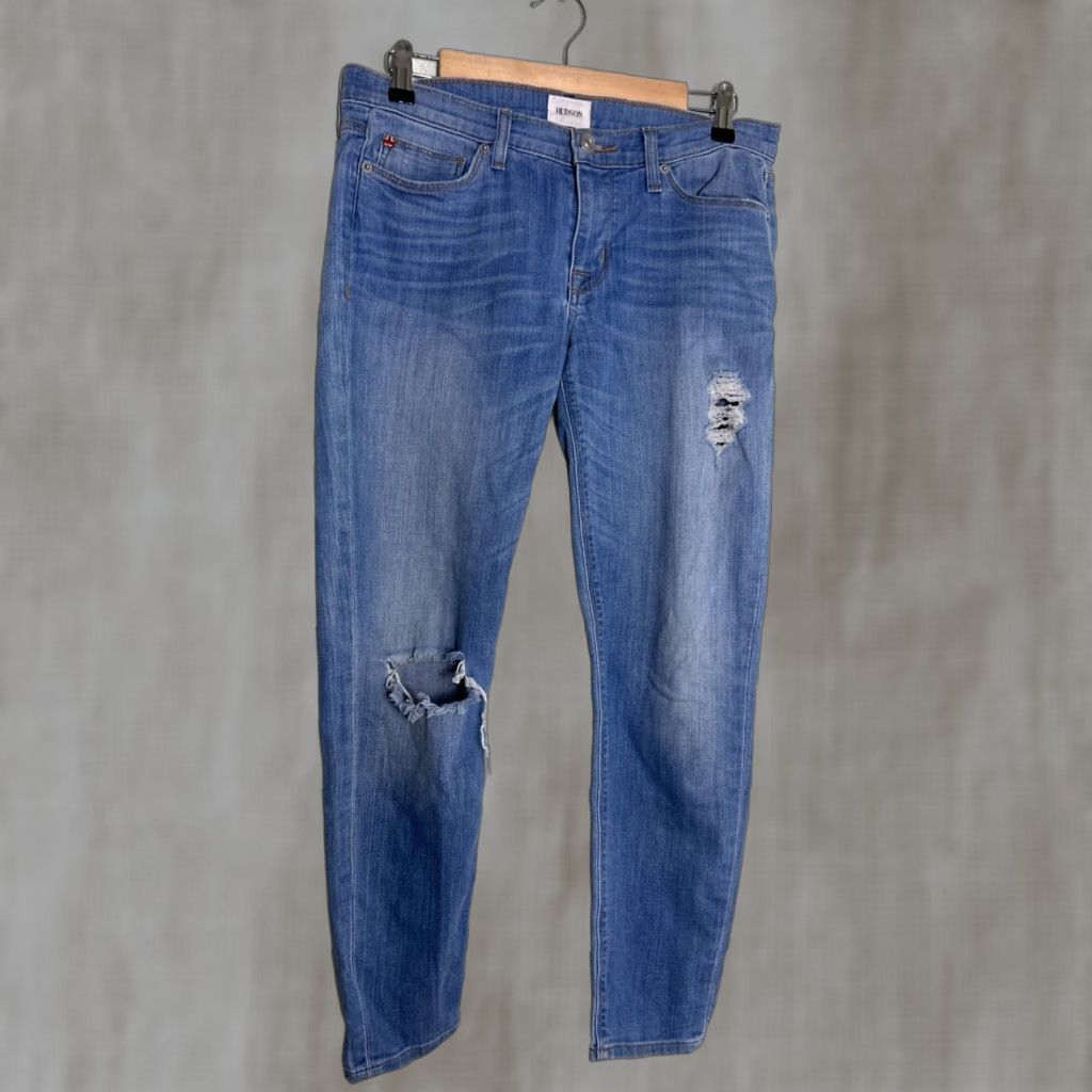 Hudson Hudson Krista Super Skinny Crop Jeans Distressed Medium Blue Wash 28x27 Womens Jeans Size 28" / US 6 / IT 42 - 1 Thumbnail