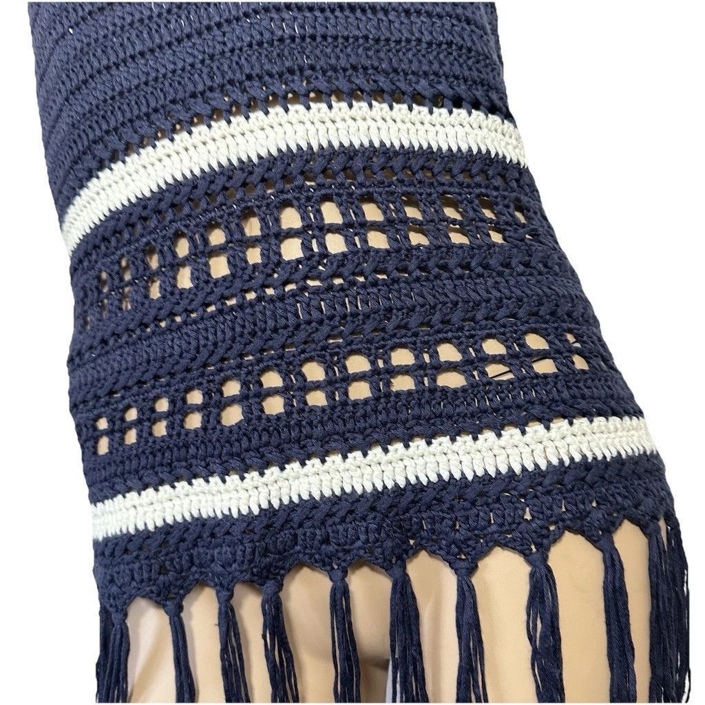 Other Y2K Lovemarks Halter Top Crochet Large Navy Stripes Tasseled Size L / US 10 / IT 46 - 7 Thumbnail