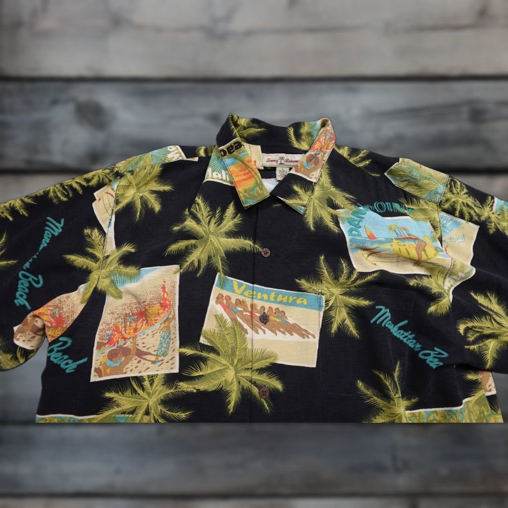 Tommy Bahama Tommy Bahama Hawaiian Shirt Mens Large Black Floral All Over Print Button-Up Short Sleeve Silk Rayon Size US L / EU 52-54 / 3 - 1 Thumbnail
