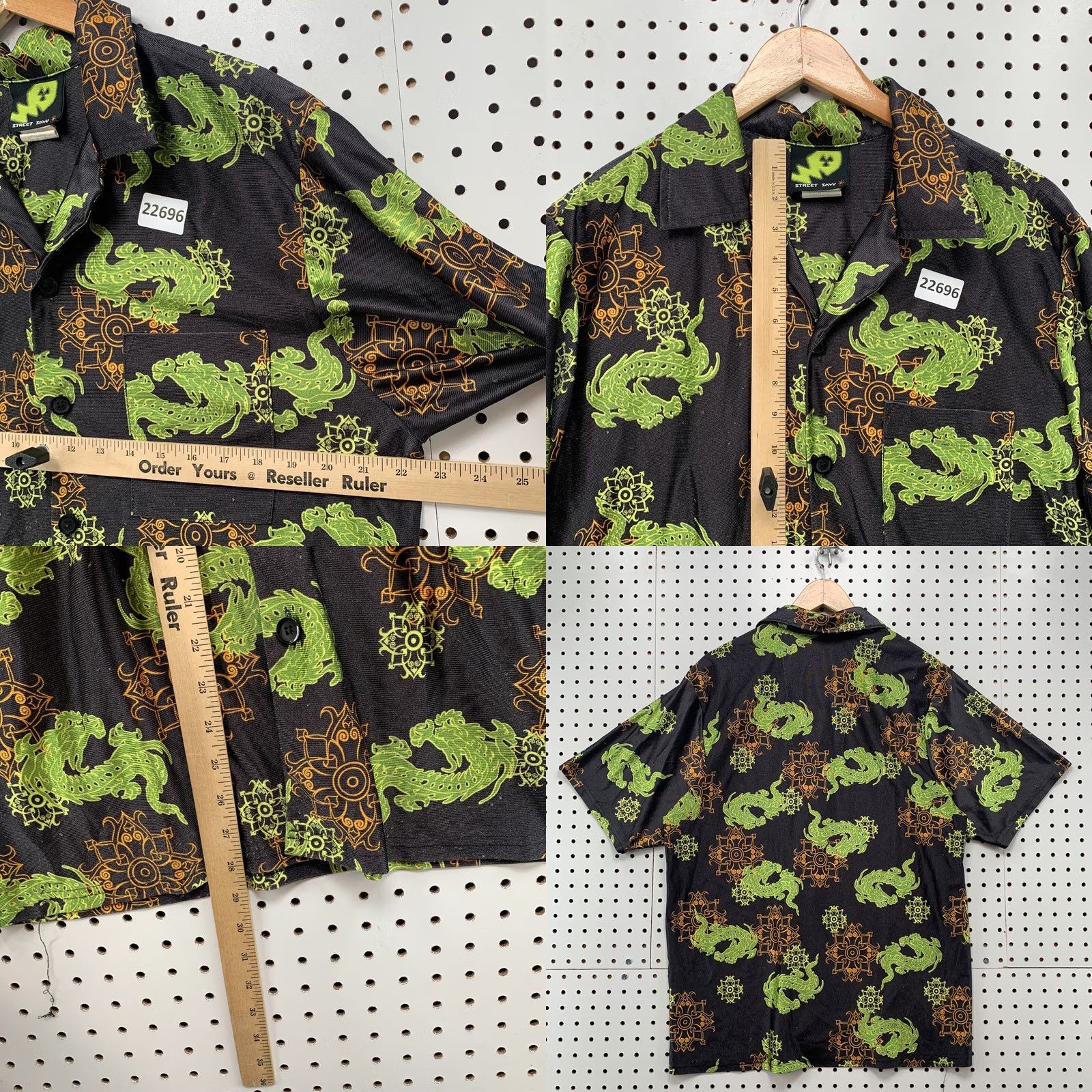 Vintage VINTAGE Street Savy Button Shirt Black Green AOP Dragon Mens Medium 22.5x28 Size US M / EU 48-50 / 2 - 9 Thumbnail