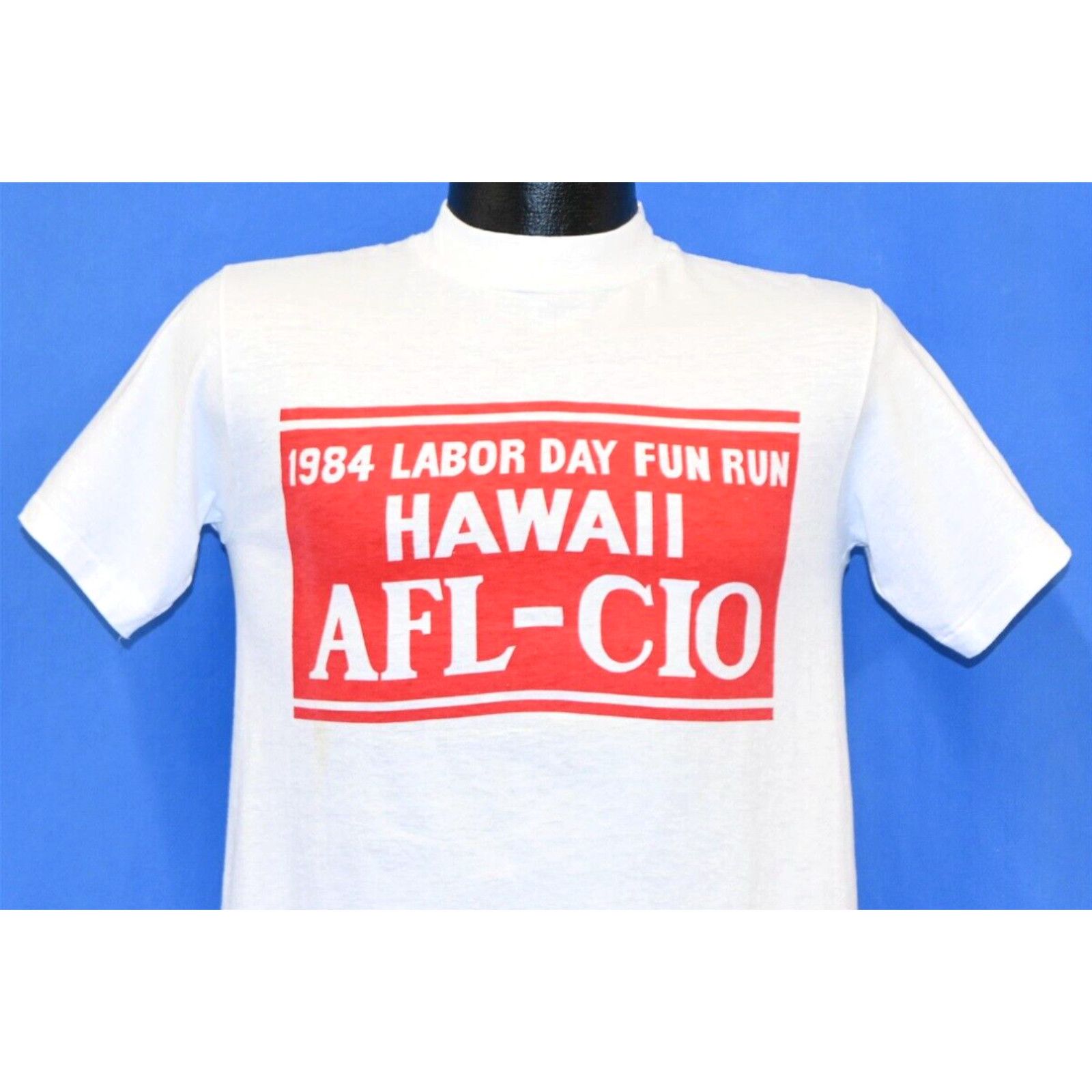 image of Hanes Vintage 80's Hawaii Labor Day Fun Run 1984 Afl-Cio Workers Union T-Shirt Small S in White