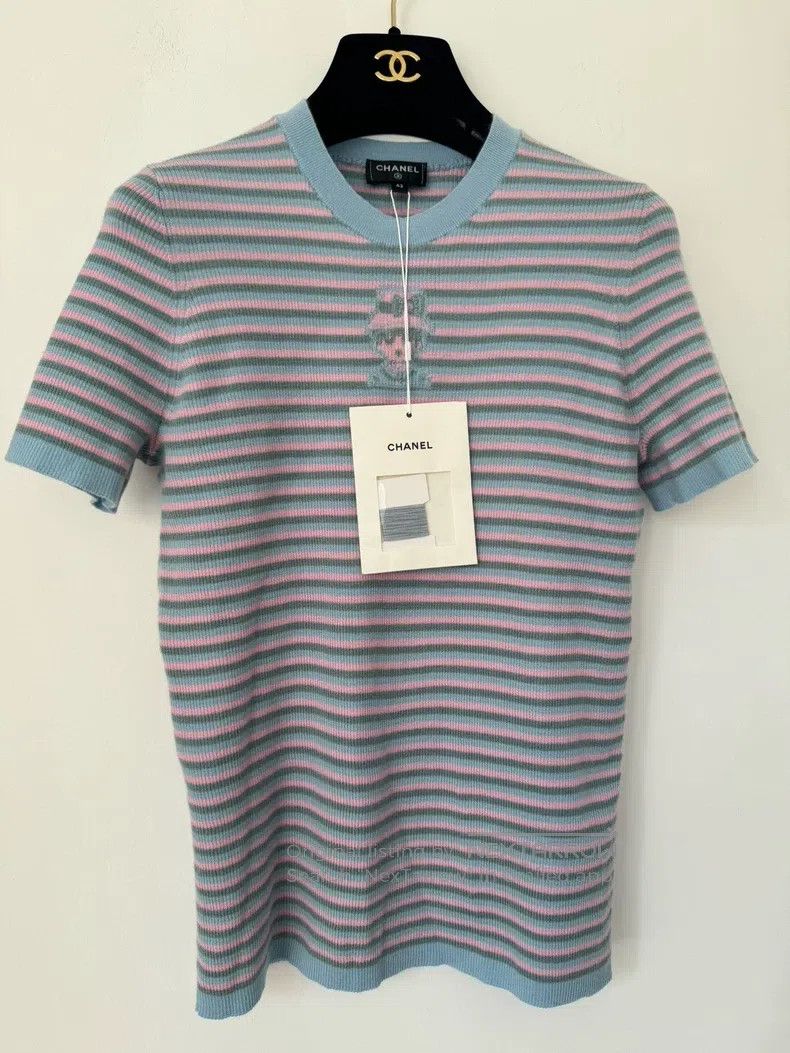 Chanel Chanel Purple striped cartoon pattern knitted short sleeve Size M / US 6-8 / IT 42-44 - 1 Thumbnail