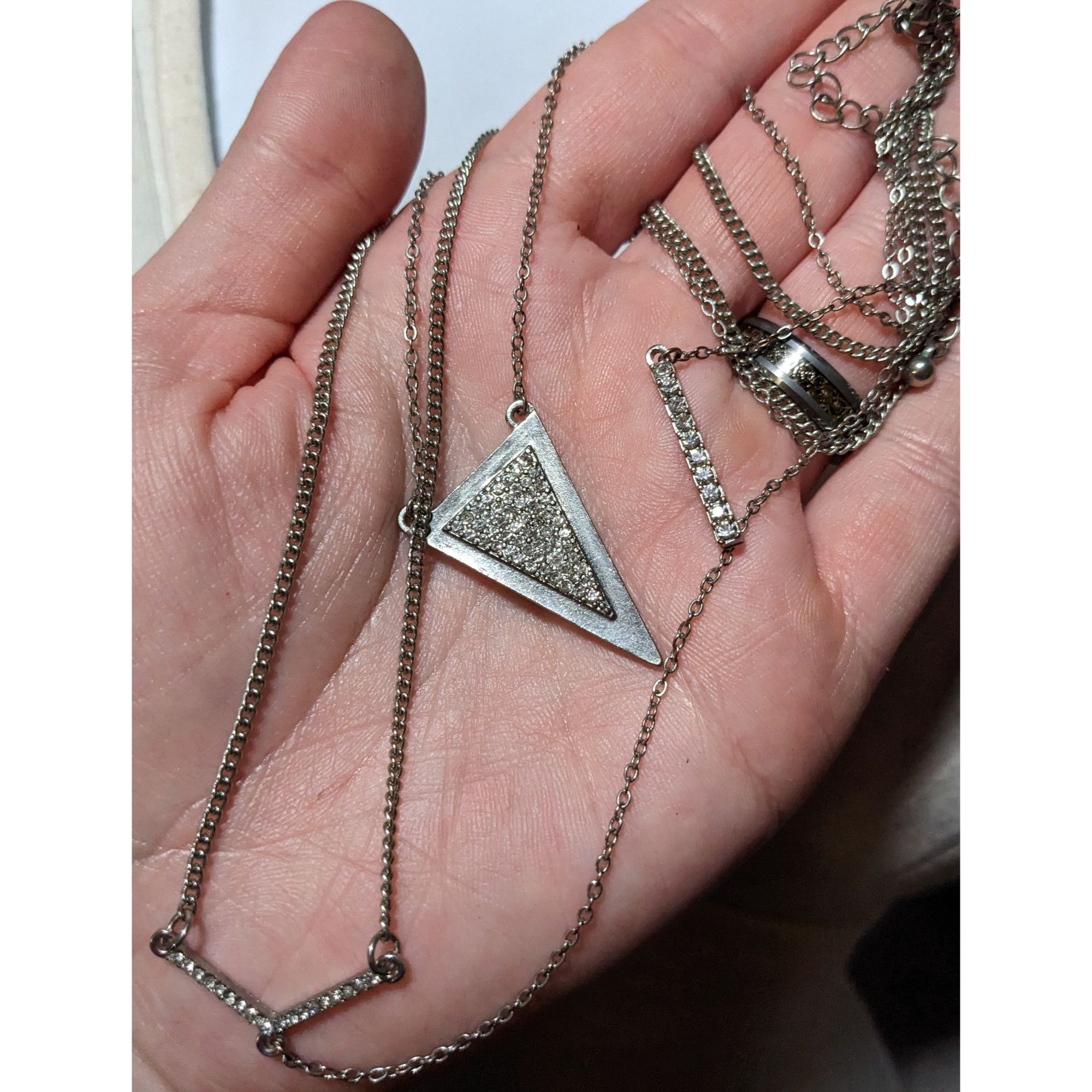 Other Silver Rhinestone Geometric Lariat Necklace Size ONE SIZE - 5 Thumbnail