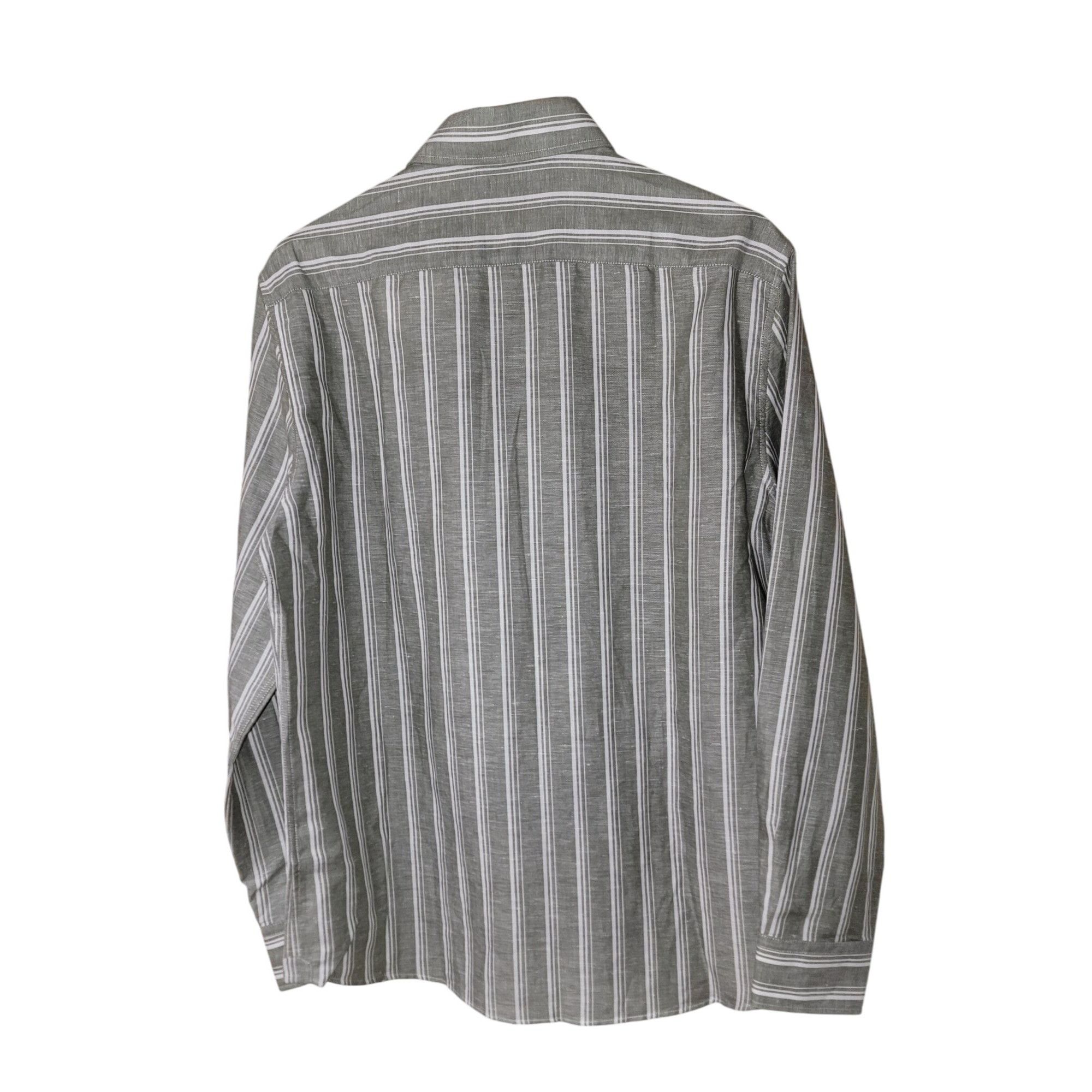 Brunello Cucinelli Brunello Cucinelli Men’s Linen Button-Down Shirt Gray White Size US M / EU 48-50 / 2 - 2 Thumbnail