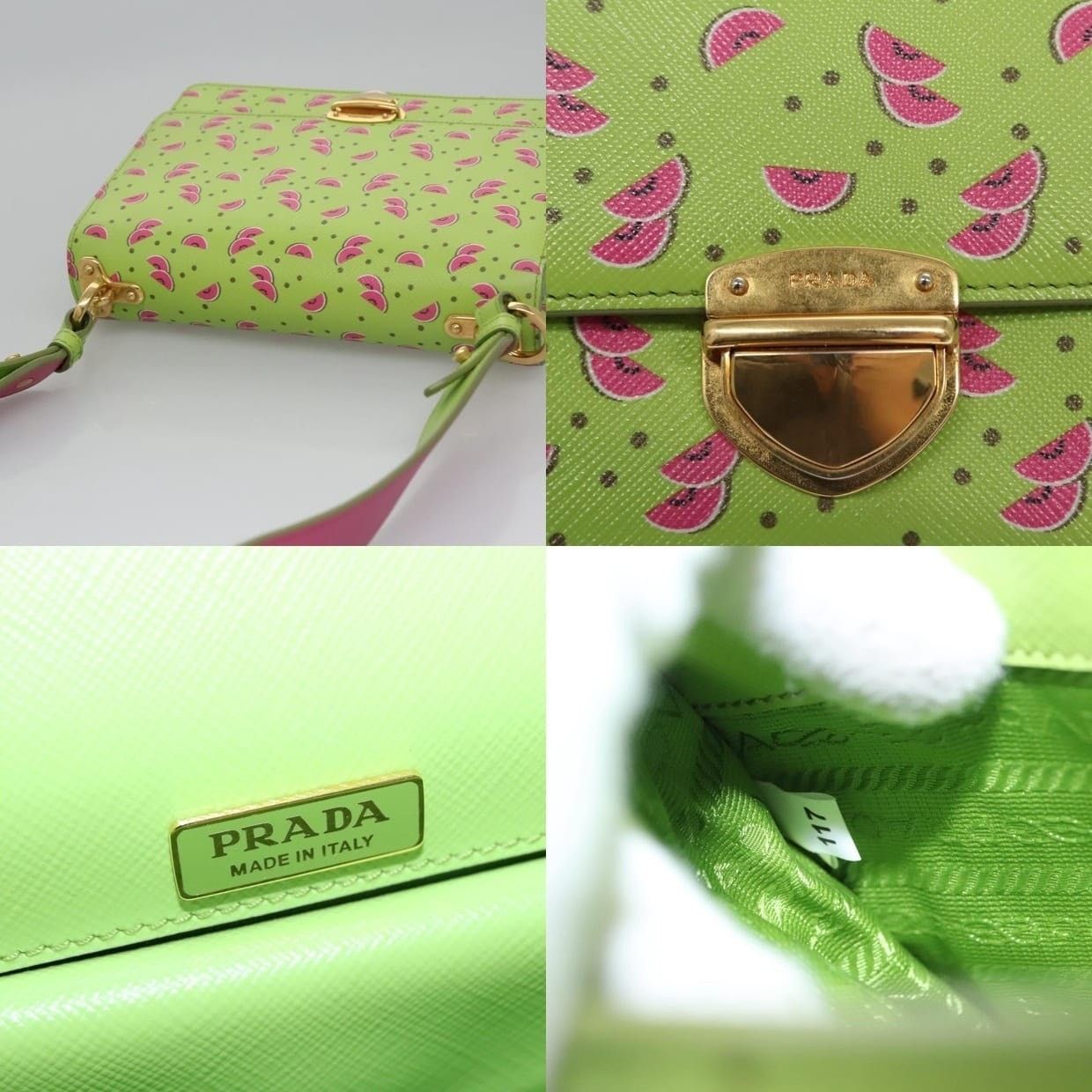 Prada Prada Leather Watermelon Shoulder Bag Saffiano Green Size ONE SIZE - 14 Thumbnail