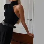 Japanese Brand Black Bodysuit Ladies Skinny Size ONE SIZE - 2 Thumbnail