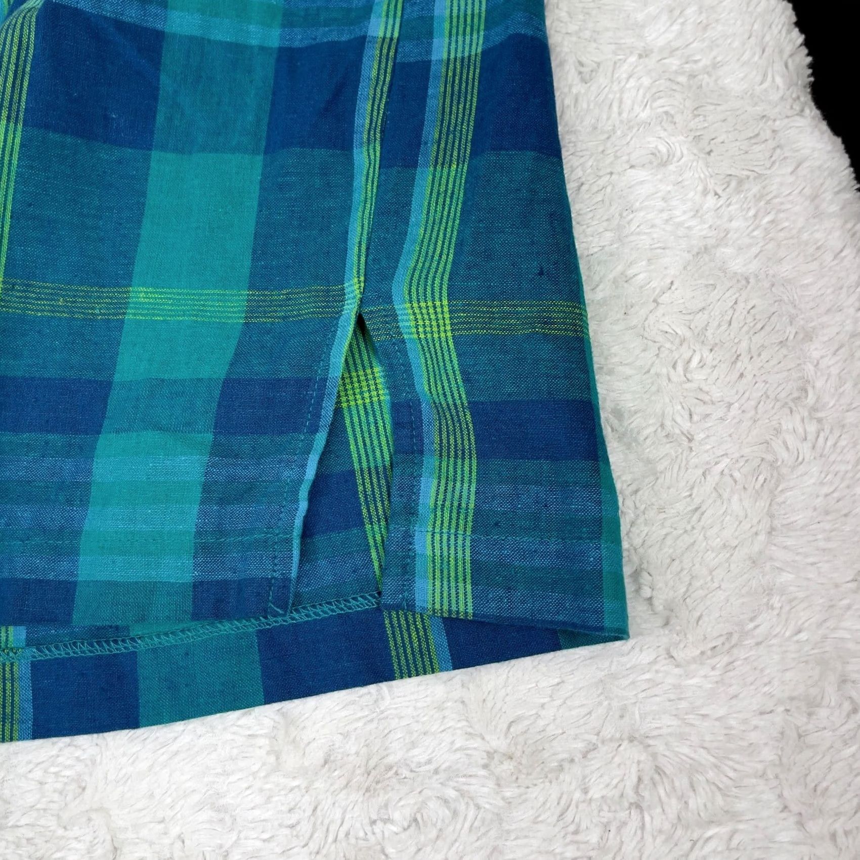 Vintage Studio Ease Shirt Womens 14W Blue Green Plaid Button Down Linen Cotton Blouse Size XL / US 12-14 / IT 48-50 - 7 Thumbnail