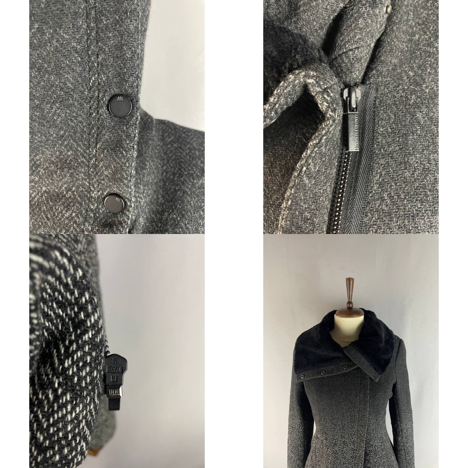 Armani Exchange Armani Exchage Womens Jacket Wool Zip Faux Fur Collar Black Size M Coat Mid-Length White? Size M / US 6-8 / IT 42-44 - 9 Thumbnail