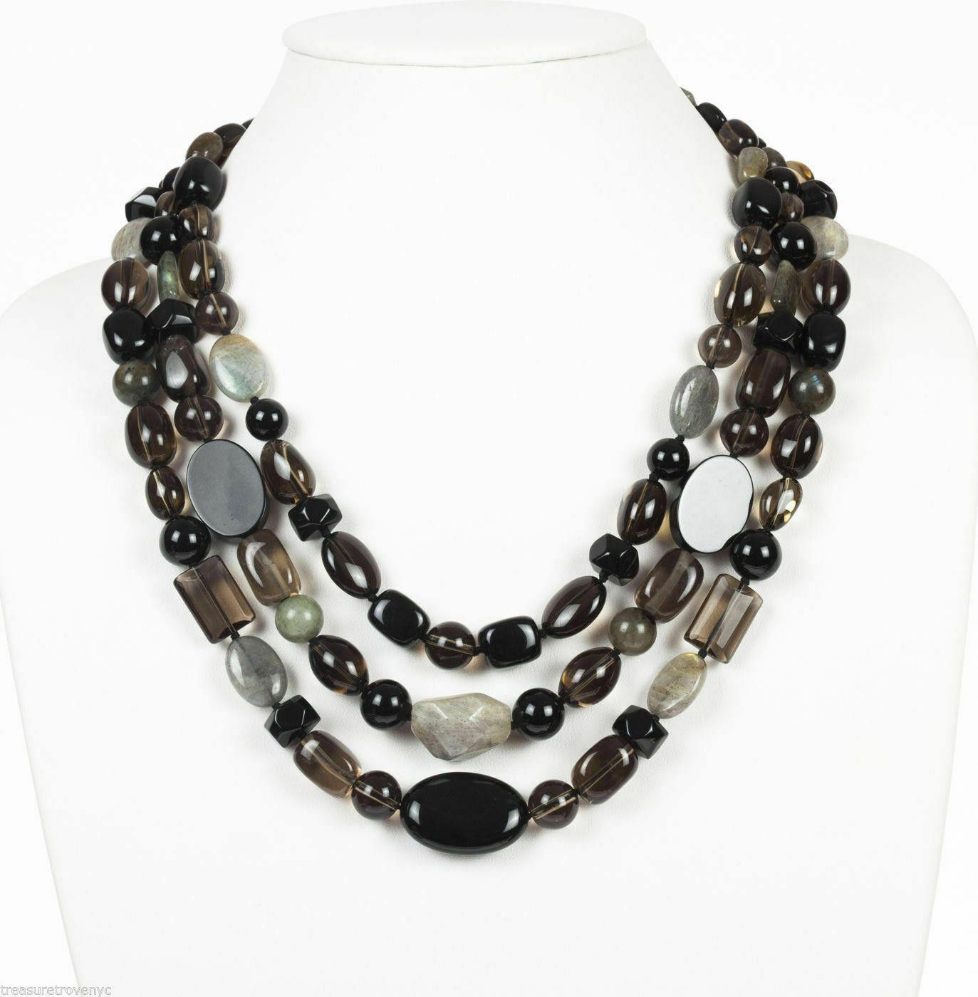 Designer Smoky Quartz Black Onyx and Labradorite Bead Necklace Size ONE SIZE - 1 Thumbnail