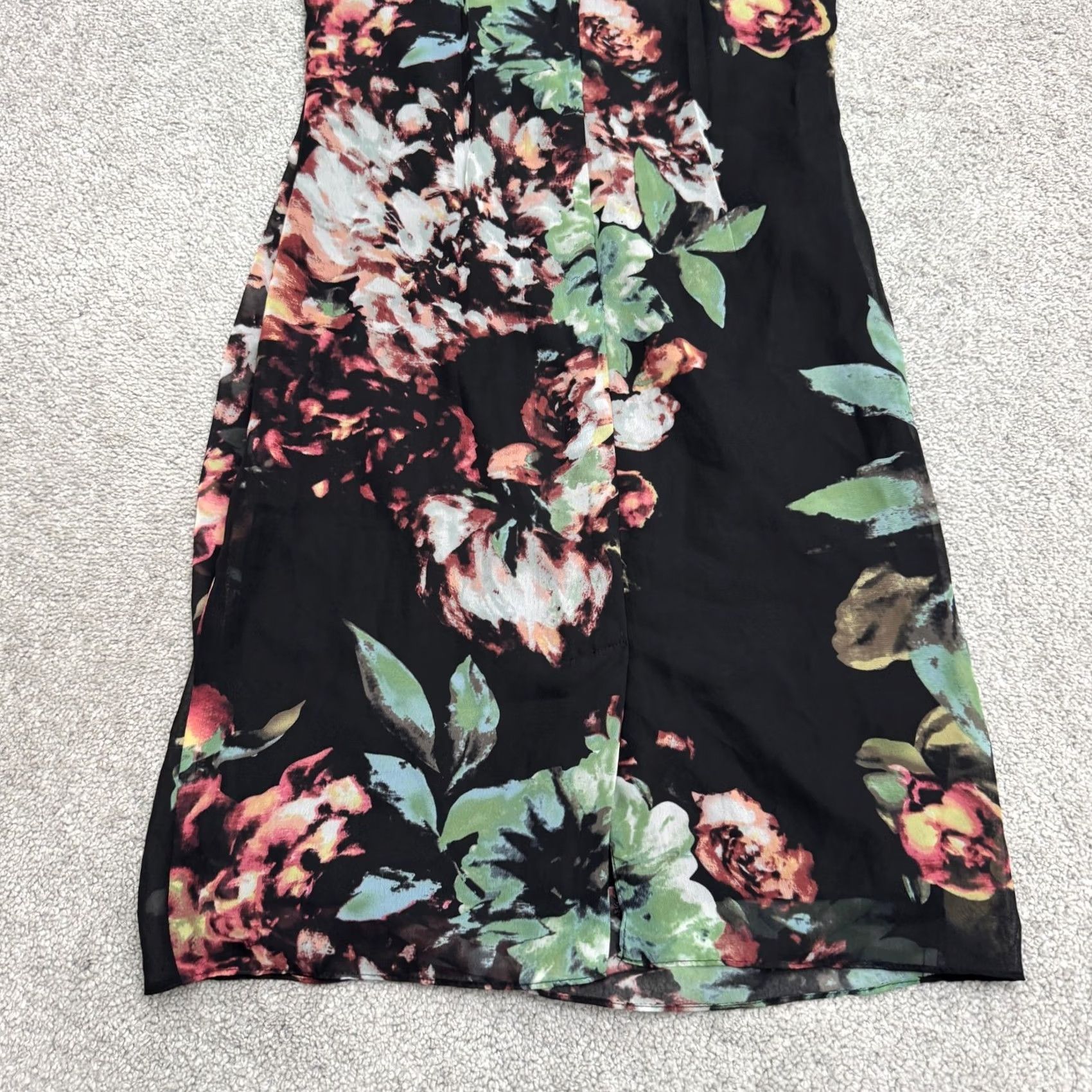 Adrianna Papell Adrianna Papell Black Floral Midi Dress Womens 6 Ruched 3D Flower Pleated Party Size M / US 6-8 / IT 42-44 - 3 Thumbnail