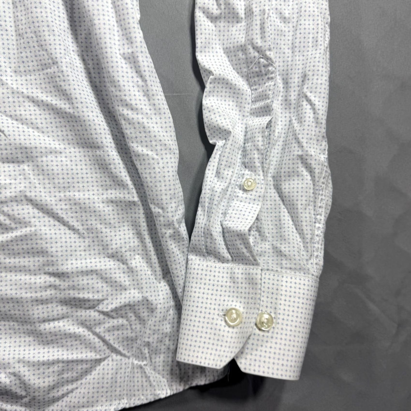 Eton VINTAGE Eton Shirt Geometric Print Dress Sleeve Long Sleeve Mens 16 41 White Blue Slim Fit Barrel Cuff Spread Collar Mens Size 42R - 4 Thumbnail