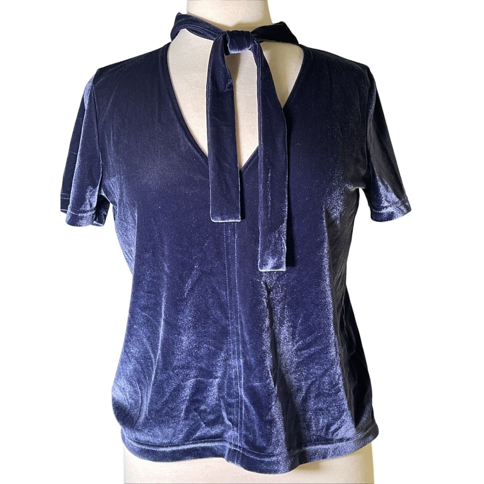 Madewell Madewell Velvet Tie Neck Top - Blue - Small Size S / US 4 / IT 40 - 1 Thumbnail
