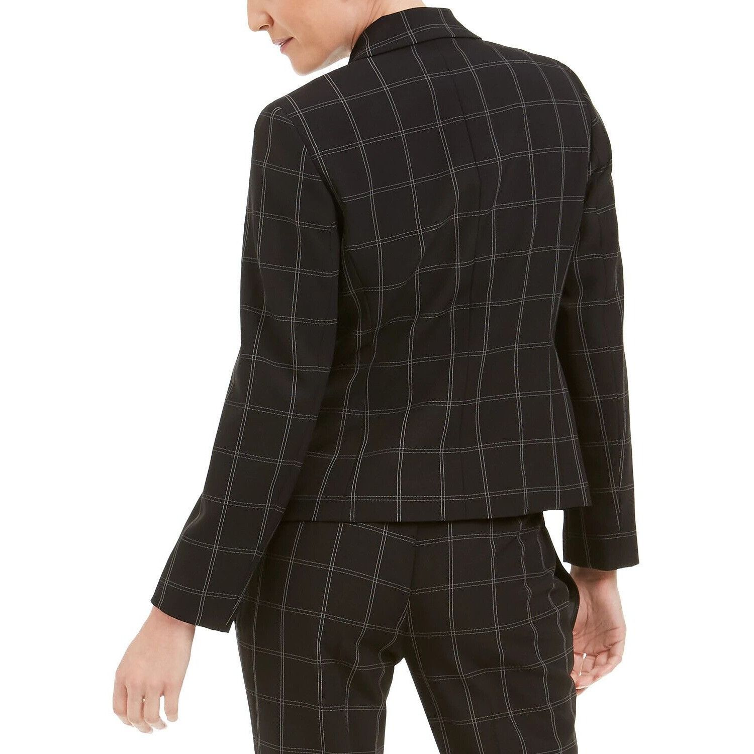 Kasper Kasper Windowpane-Plaid One-Button Blazer, Black/Vanilla, 4 Size S / US 4 / IT 40 - 4 Thumbnail