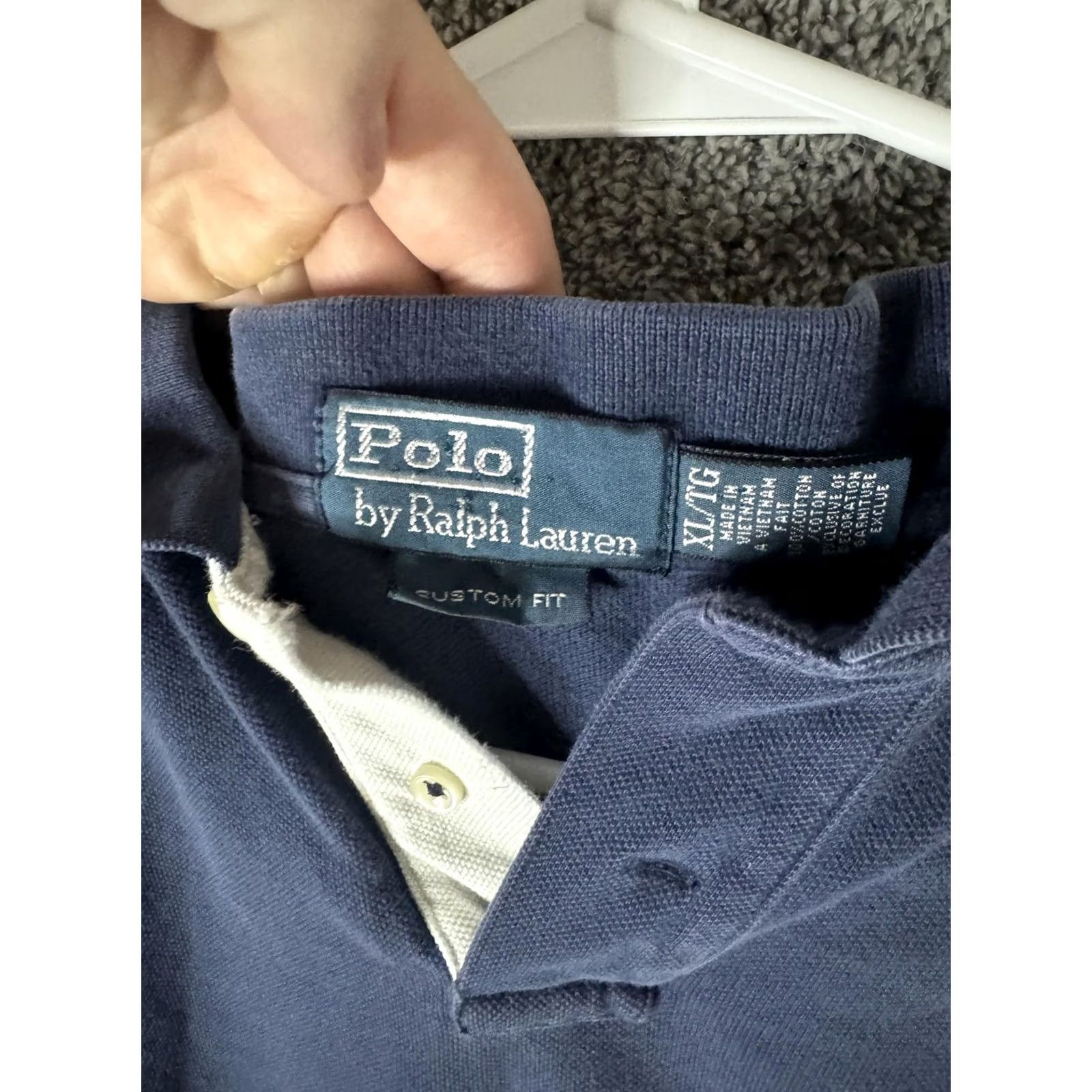 Polo Ralph Lauren VINTAGE Polo Ralph Lauren Polo Shirt Mens XL Navy White Custom Fit Red Stripes Short Slv Size US XL / EU 56 / 4 - 7 Thumbnail