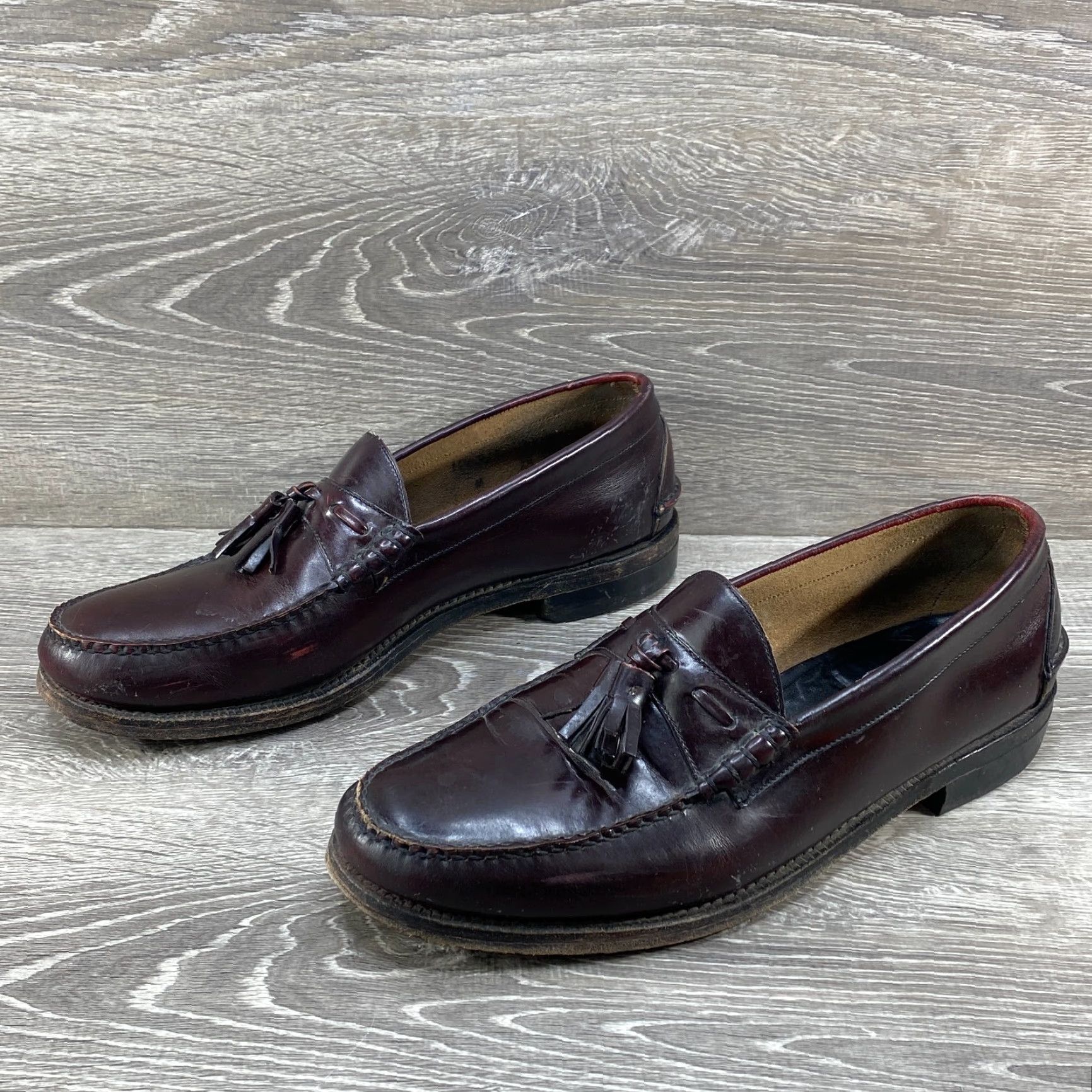 Y2K VTG Johnston & Murphy Square Toe Burgundy Leather Loafers Men’s Size 10.5 VINTAGE Johnston & Murphy Aristocraft Burgundy Tassel  main image 3
