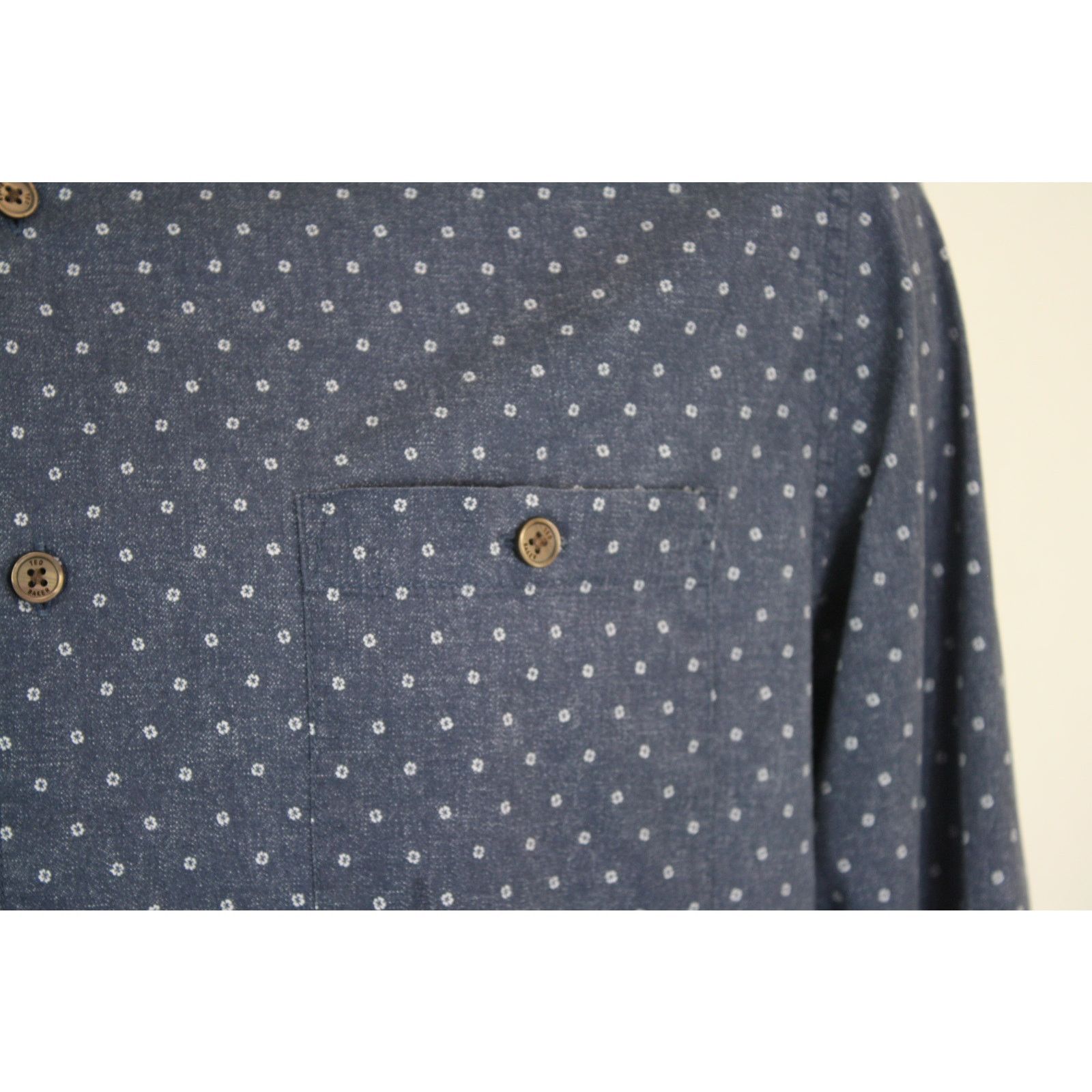Ted Baker Ted Baker London Button Up Shirt Large Navy Birdseye Pattern Size US L / EU 52-54 / 3 - 2 Thumbnail